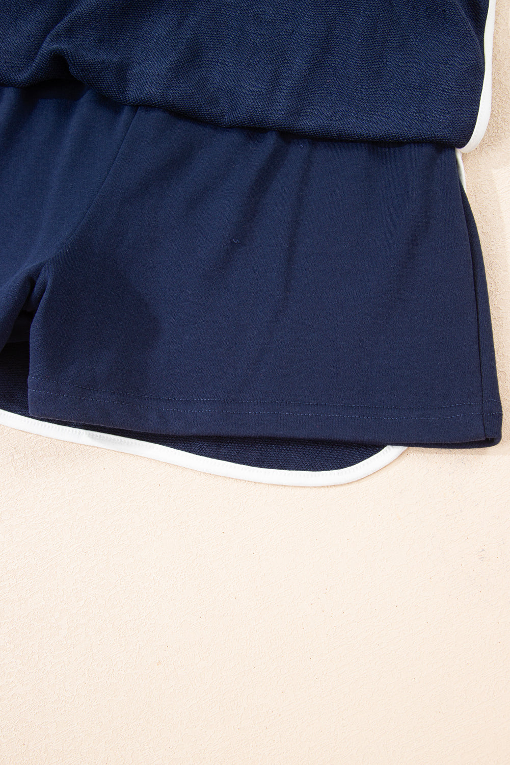 Navy Blue Varsity Stripe Detail Drop Shoulder Pullover Mini Skort Set