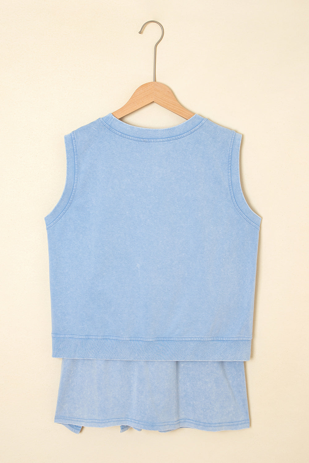 Myosotis Solid Color Washed Sleeveless Top Split Skort Cotton 2pcs Outfit