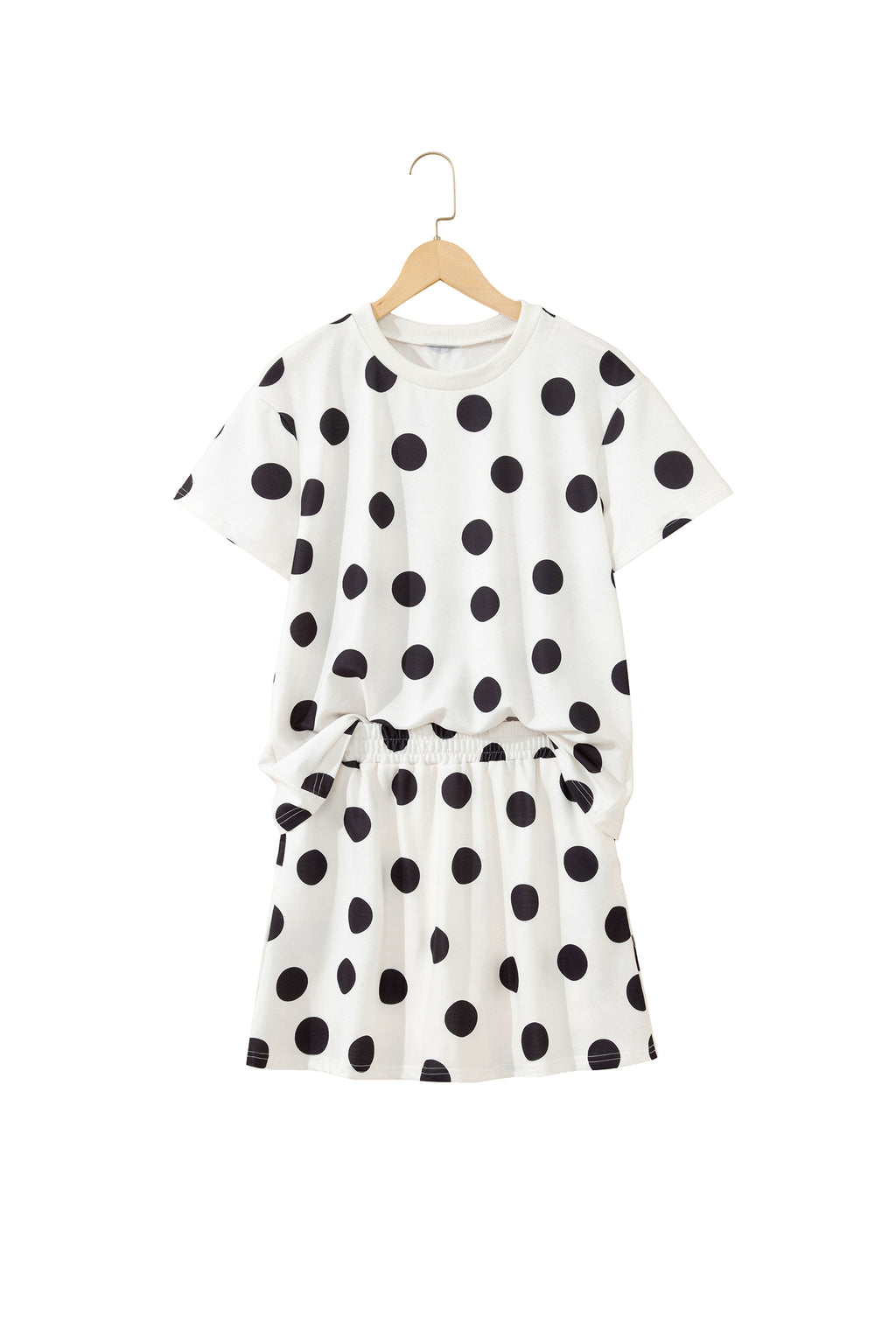 White Polka Dot Short Sleeve Top Casual Skort 2pcs Outfit