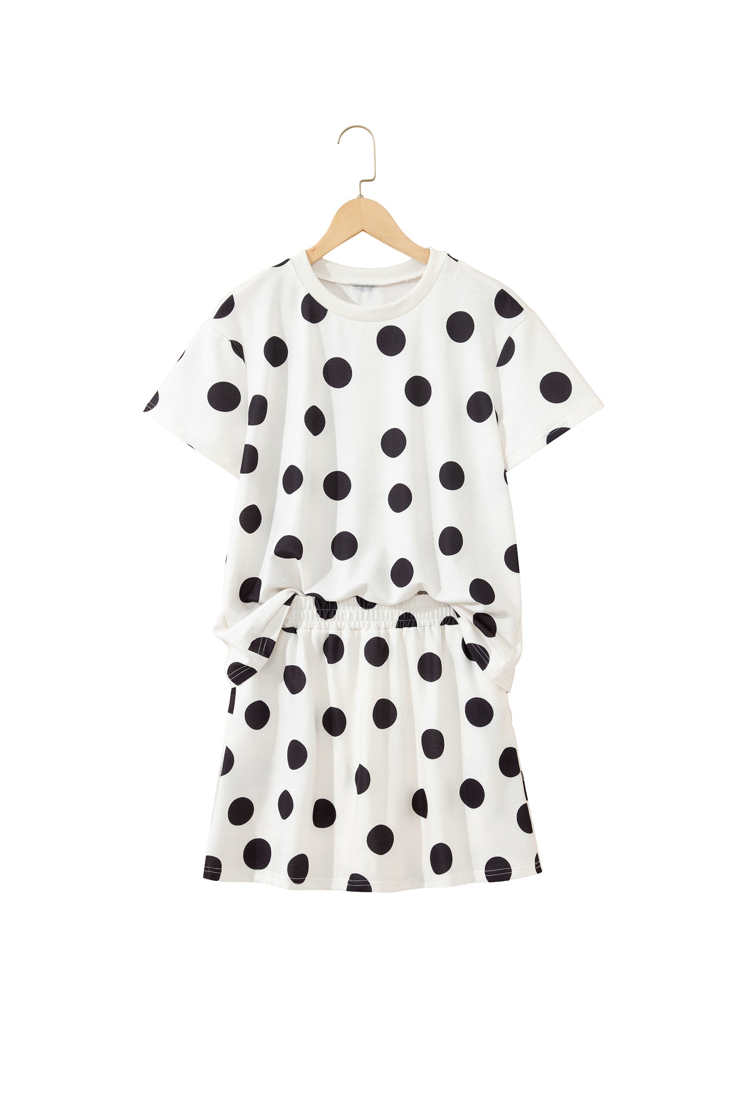 White Polka Dot Short Sleeve Top Casual Skort 2pcs Outfit
