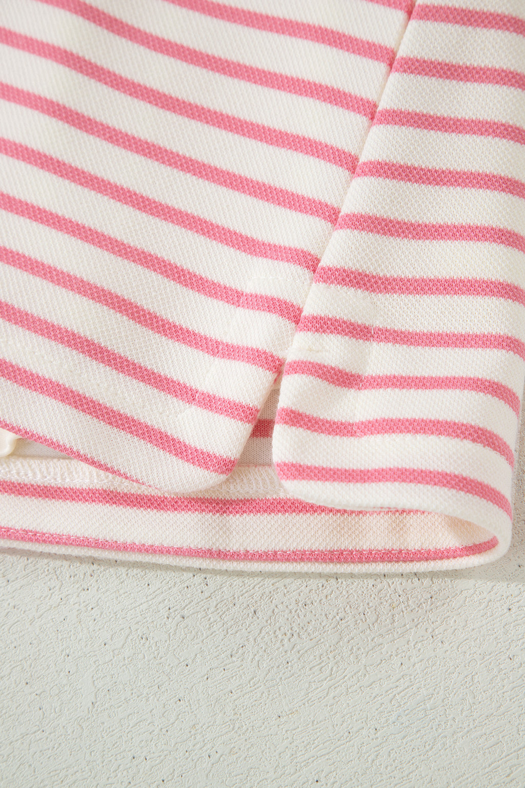 Pink Stripe Color Block Patchwork Polo Tee Drawstring Elastic Waist 2pcs Skort Set