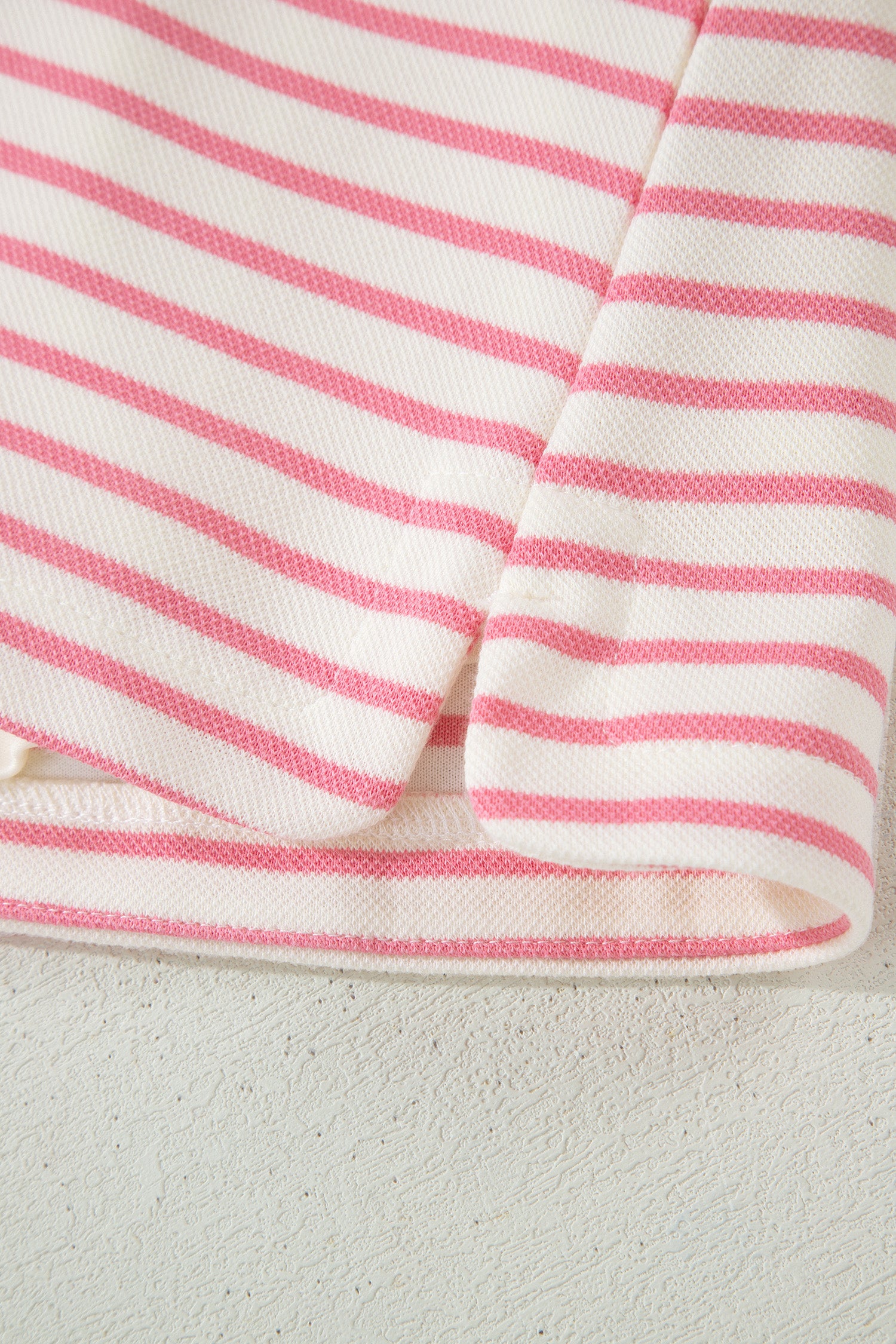 Pink Stripe Color Block Patchwork Polo Tee Drawstring Elastic Waist 2pcs Skort Set