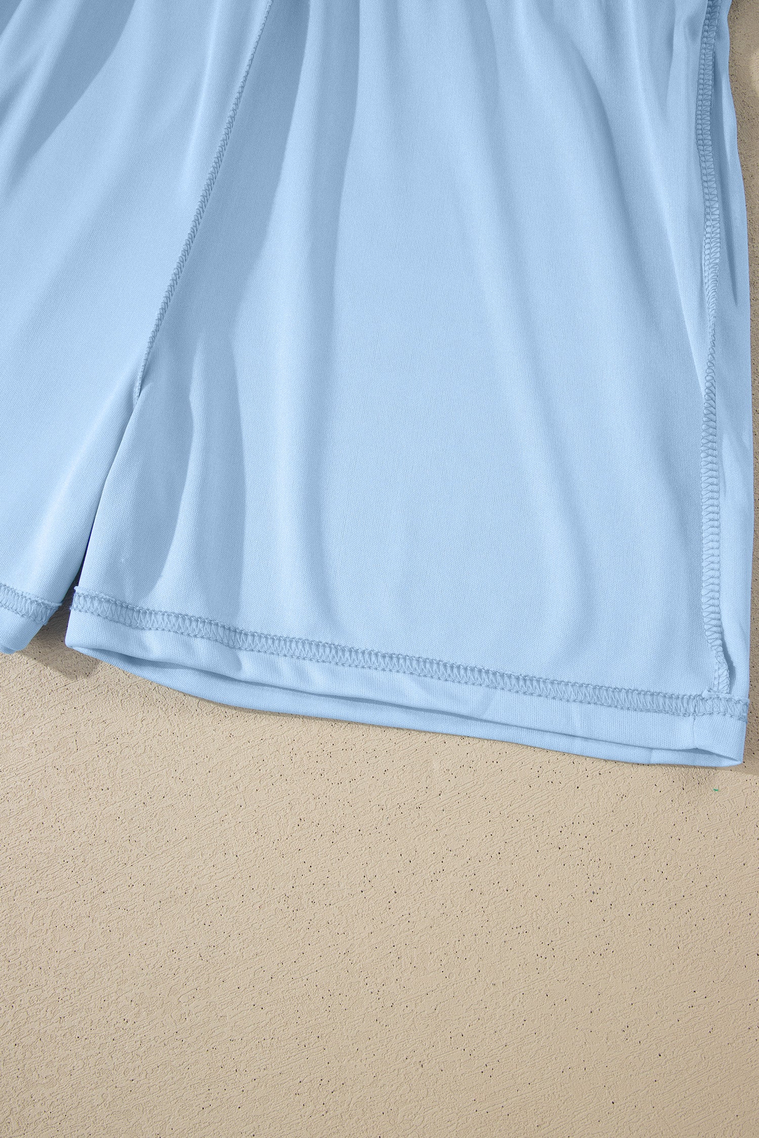 Sky Blue Ribbed Colorblock Trim V Neck Sporty Pullover Mini Skort 2pcs Athleisure Set