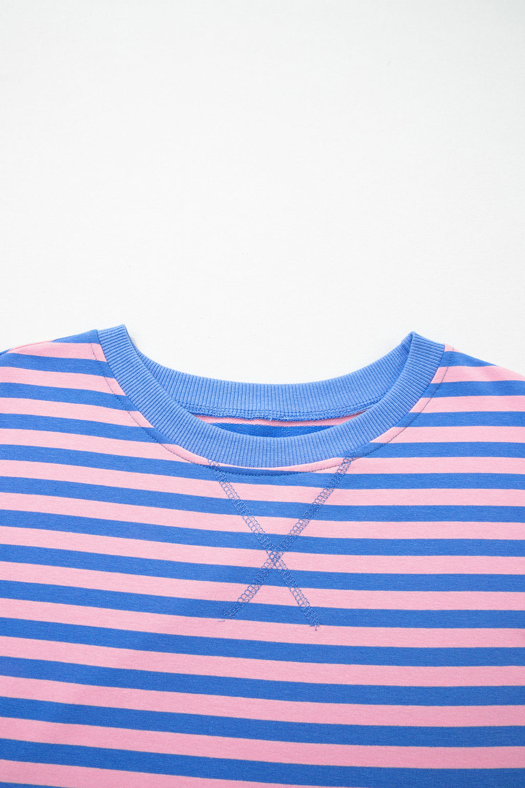 Blue Stripe Relaxed Short Sleeve Top Elastic Waist Drawstring Skort 2pcs Set