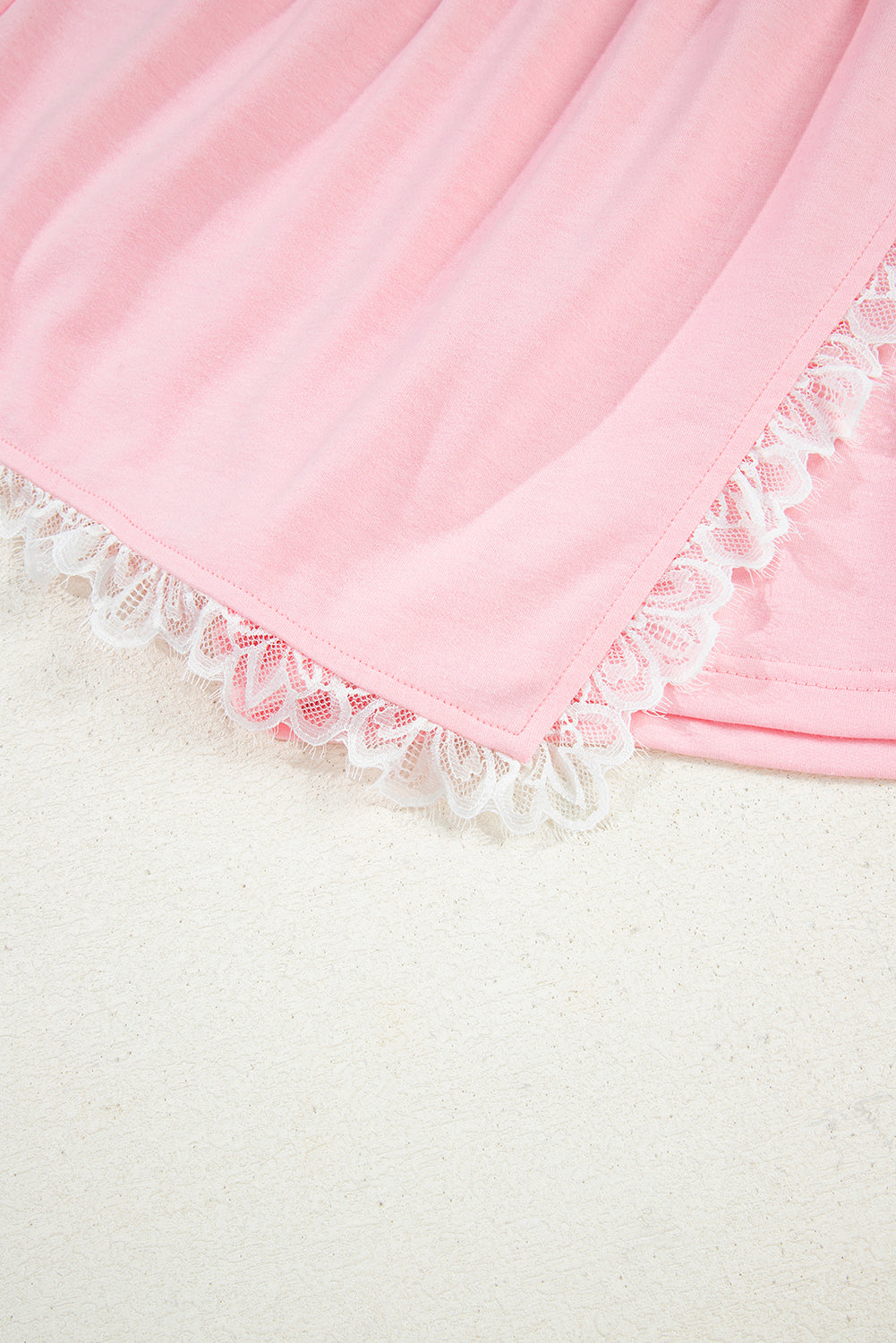 Pink Peter Pan Lace Embellished Neck Collision Sweatshirt and Skirt Two Piece Set