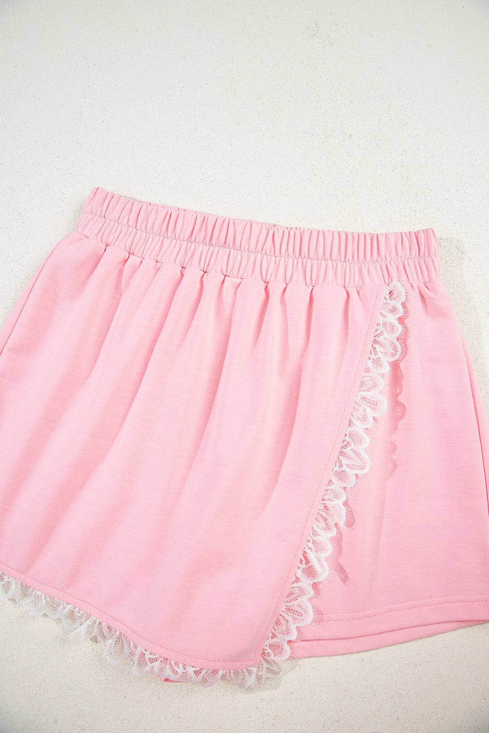 Pink Peter Pan Lace Embellished Neck Collision Sweatshirt and Skirt Two Piece Set