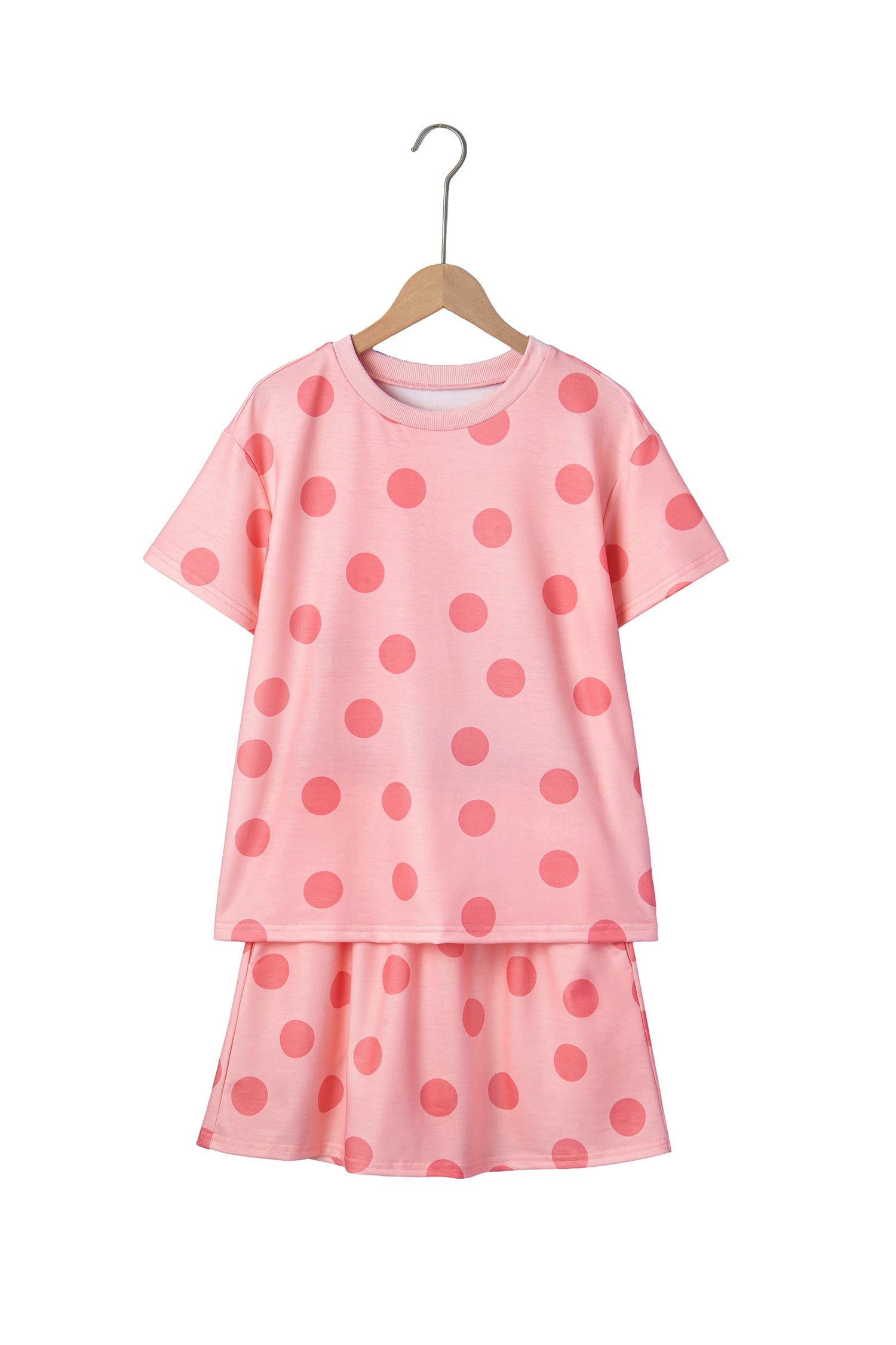 Pink Polka Dot Short Sleeve Top Casual Skort 2pcs Outfit
