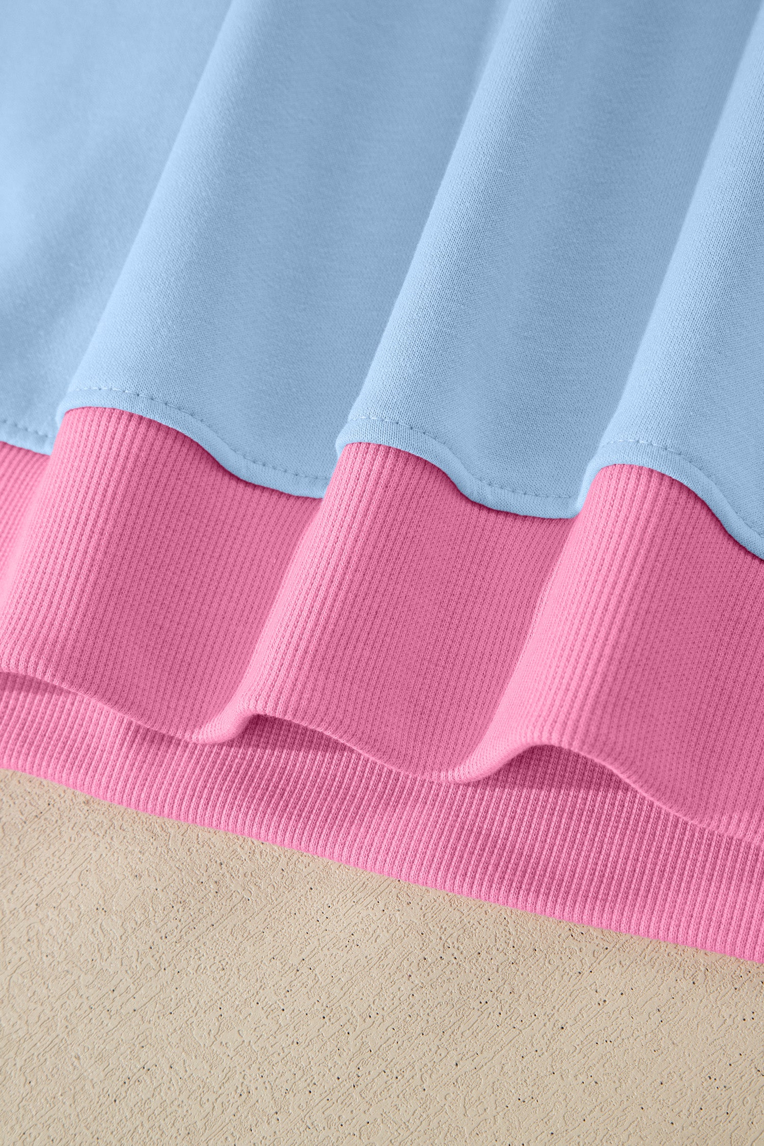 Sky Blue Ribbed Colorblock Trim V Neck Sporty Pullover Mini Skort 2pcs Athleisure Set