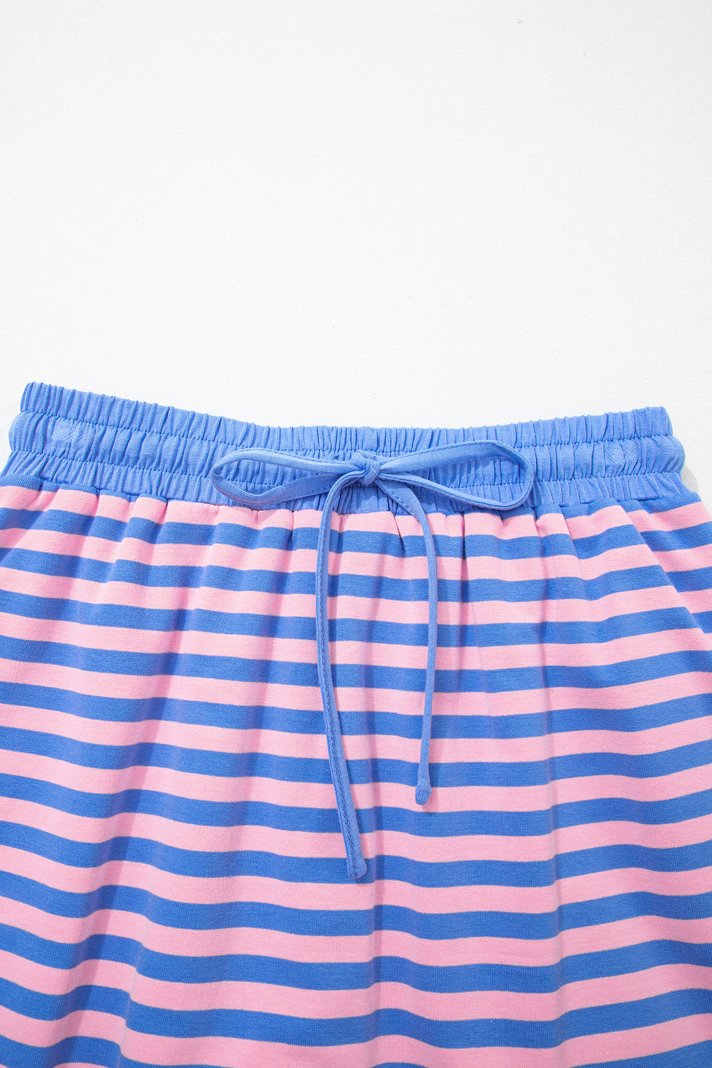 Blue Stripe Relaxed Short Sleeve Top Elastic Waist Drawstring Skort 2pcs Set