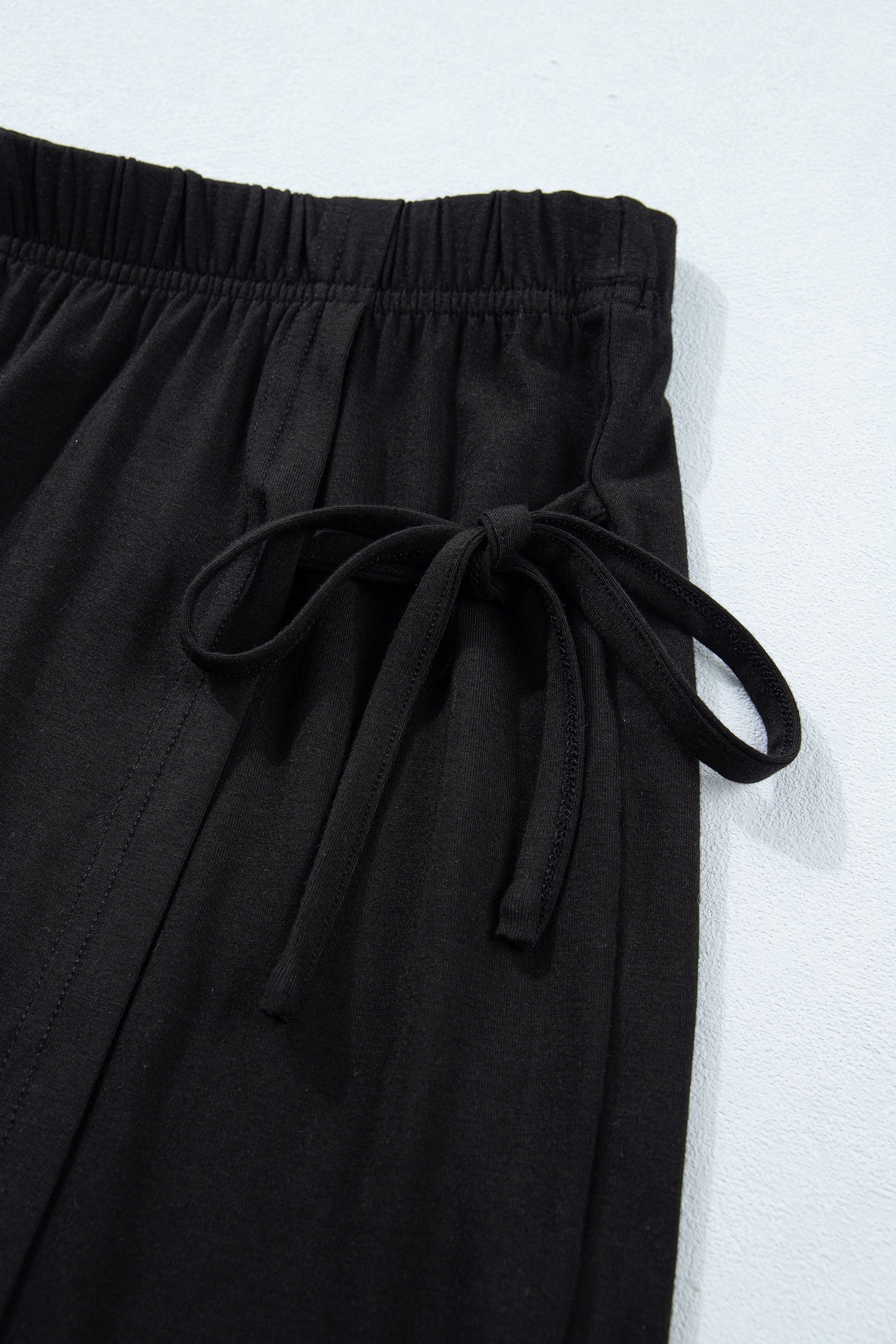 Black Solid Color Oversize Tee Tie Wrap Mini Skort 2pcs Set