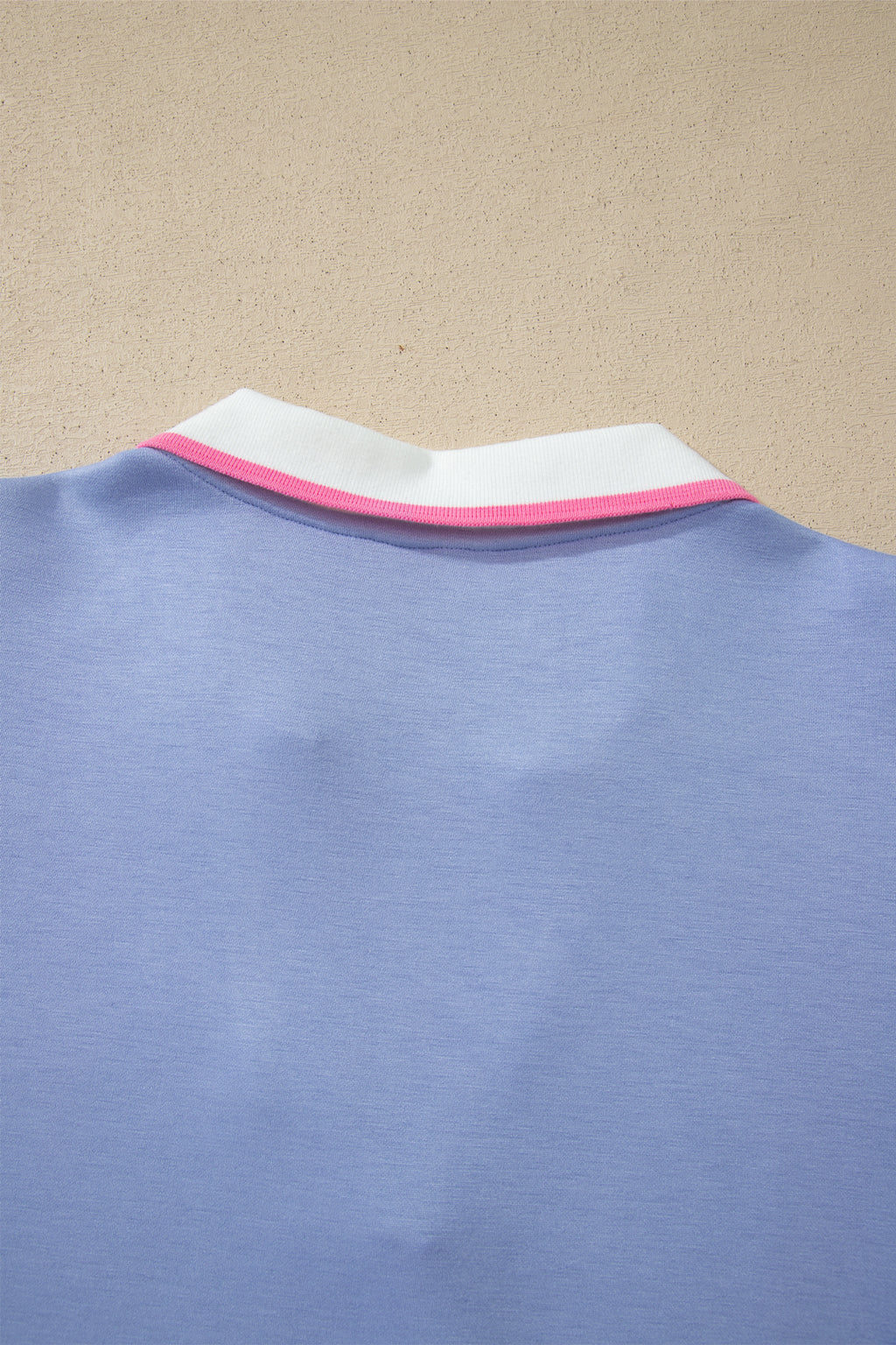Sky Blue Preppy Striped Trim V Neck Polo Tee Drawstring Skort Set