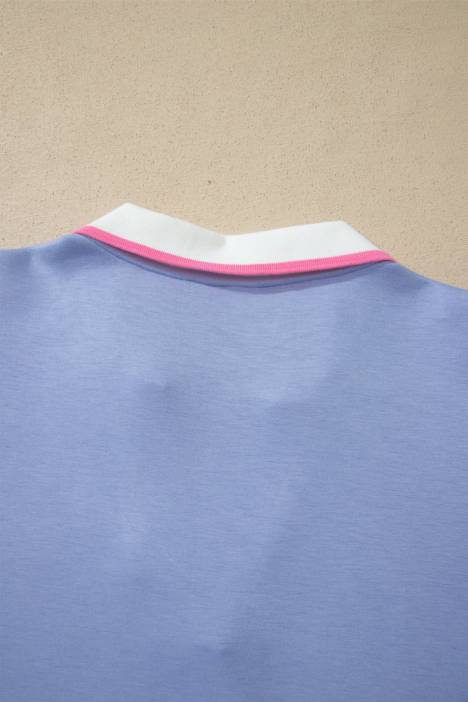 Sky Blue Preppy Striped Trim V Neck Polo Tee Drawstring Skort Set