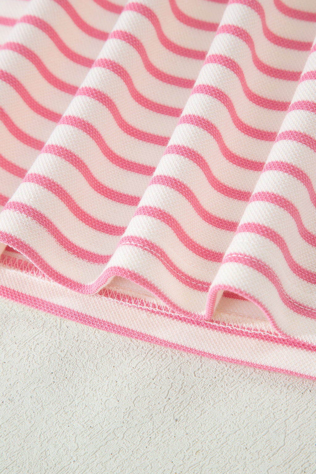 Pink Stripe Color Block Patchwork Polo Tee Drawstring Elastic Waist 2pcs Skort Set