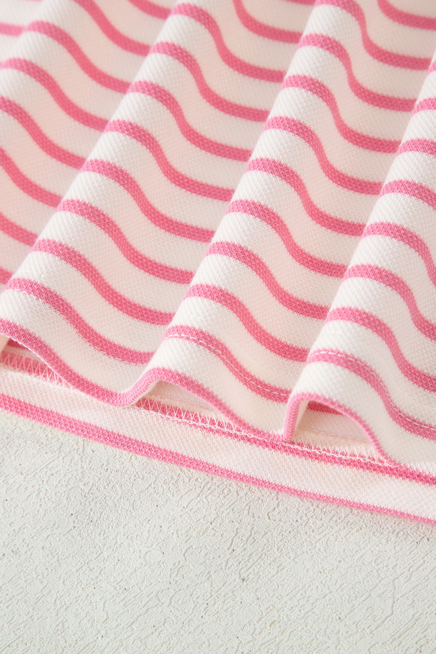 Pink Stripe Color Block Patchwork Polo Tee Drawstring Elastic Waist 2pcs Skort Set