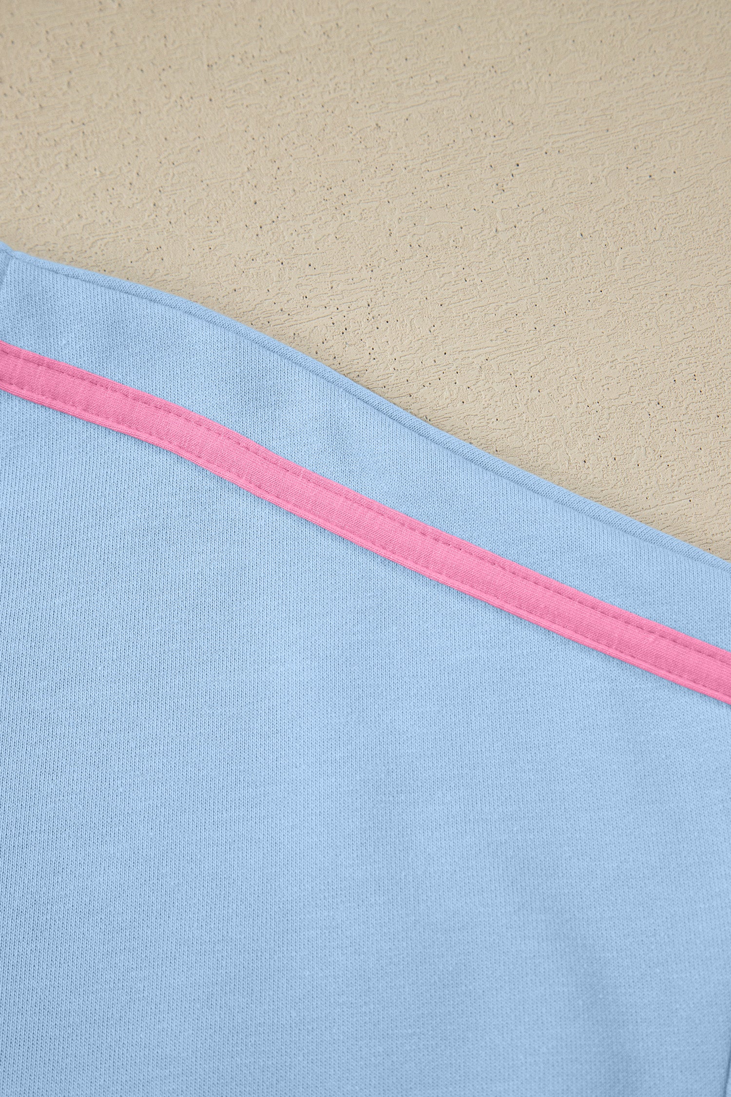 Sky Blue Ribbed Colorblock Trim V Neck Sporty Pullover Mini Skort 2pcs Athleisure Set