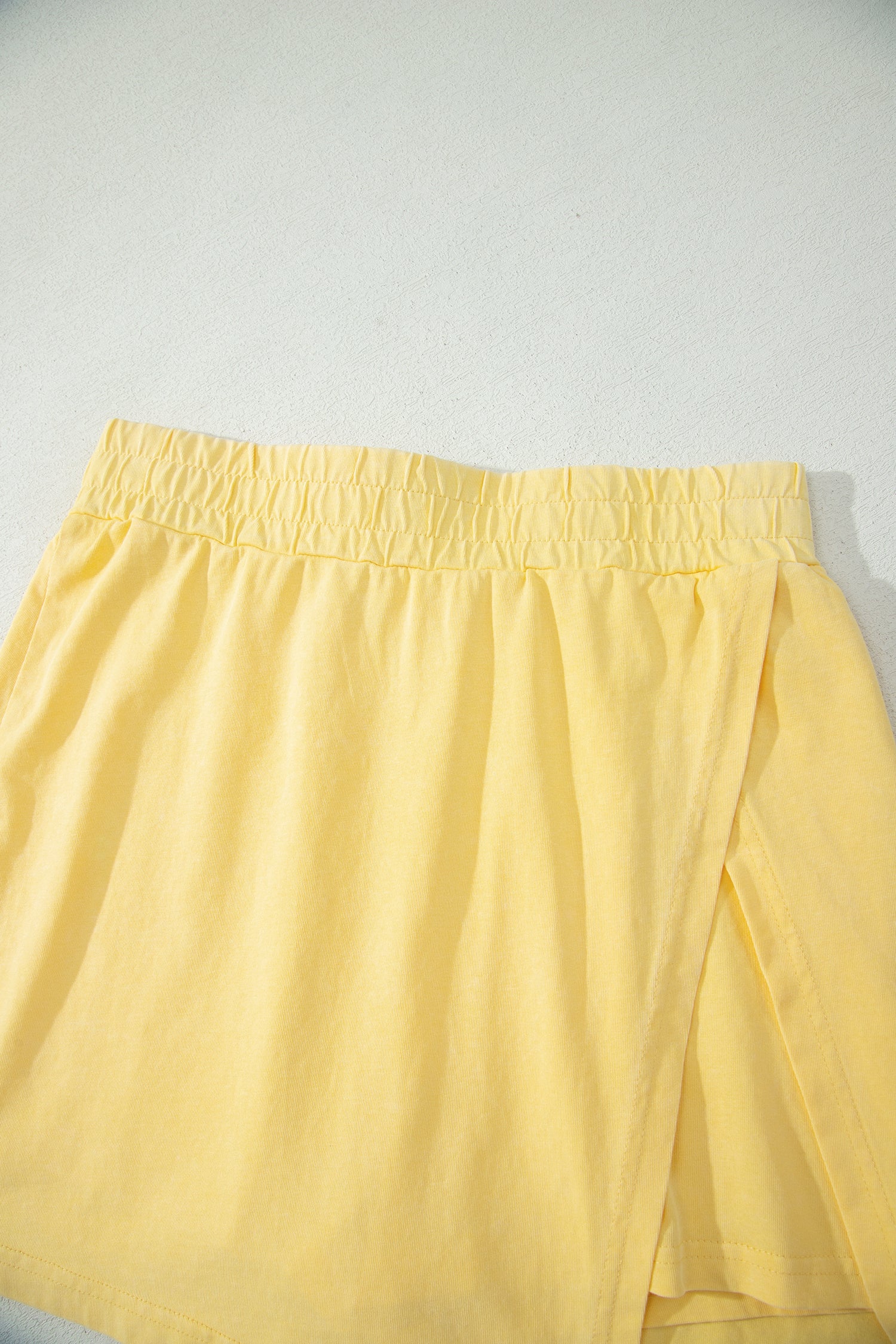 Yellow Cream Solid Color Washed Sleeveless Top Split Skort Cotton 2pcs Outfit