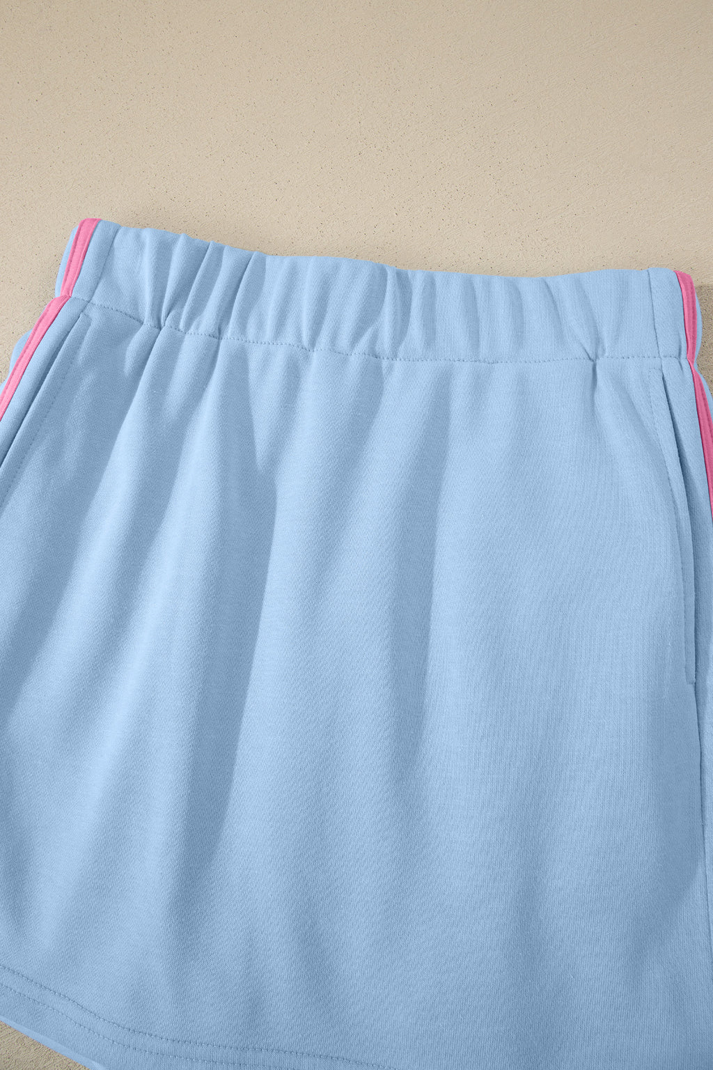 Sky Blue Ribbed Colorblock Trim V Neck Sporty Pullover Mini Skort 2pcs Athleisure Set