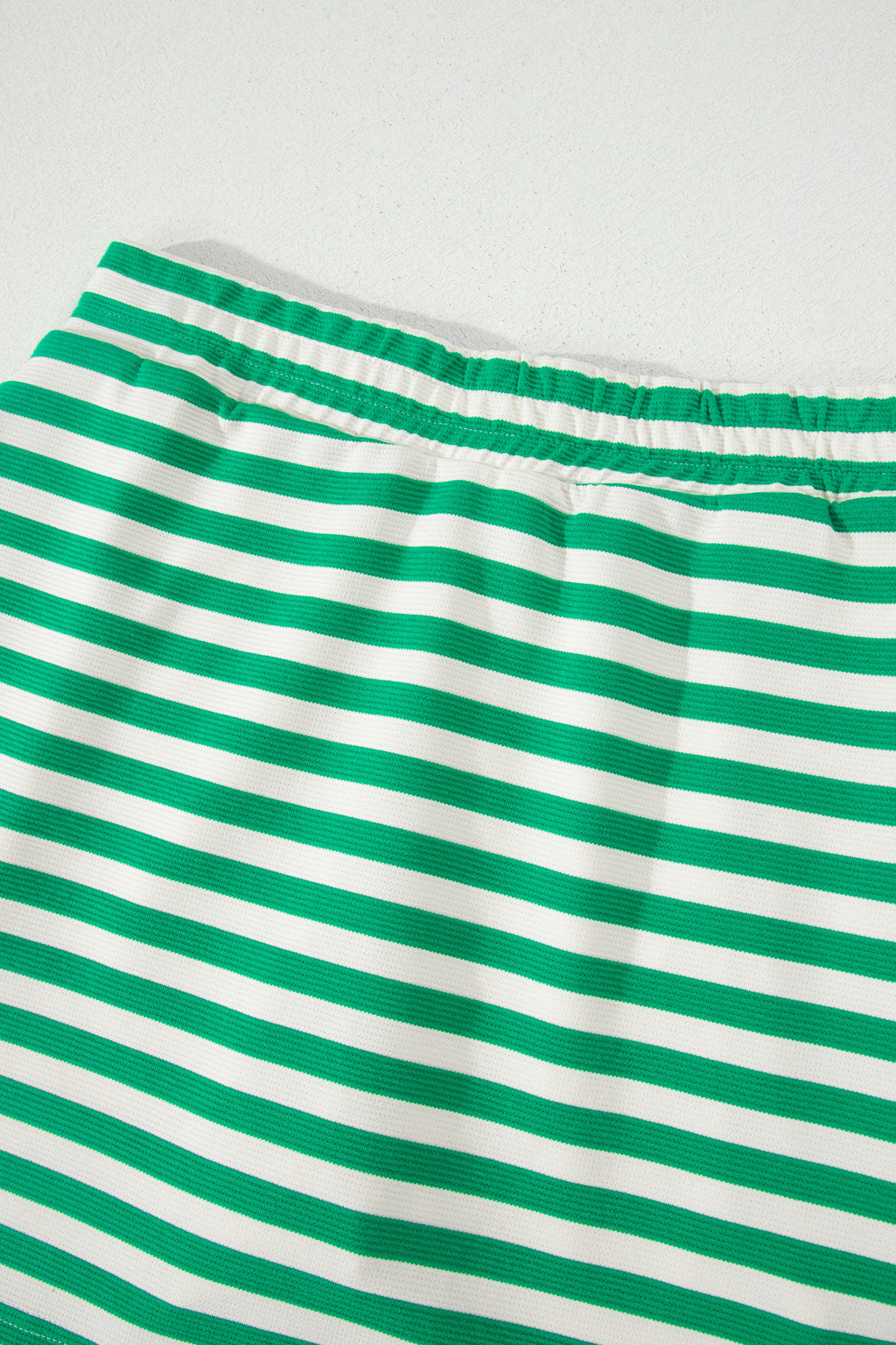 Bright Green Textured Stripe Print Contrast Trim Zip Collar Sleeveless 2pcs Skort Set