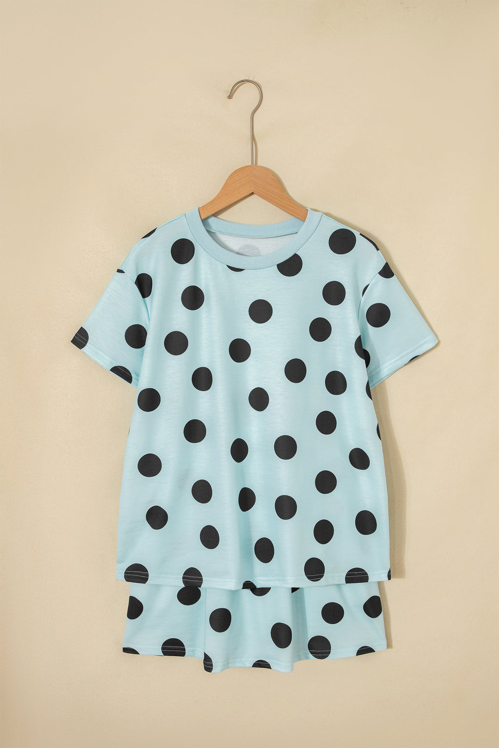 Sky Blue Polka Dot Short Sleeve Top Casual Skort 2pcs Outfit