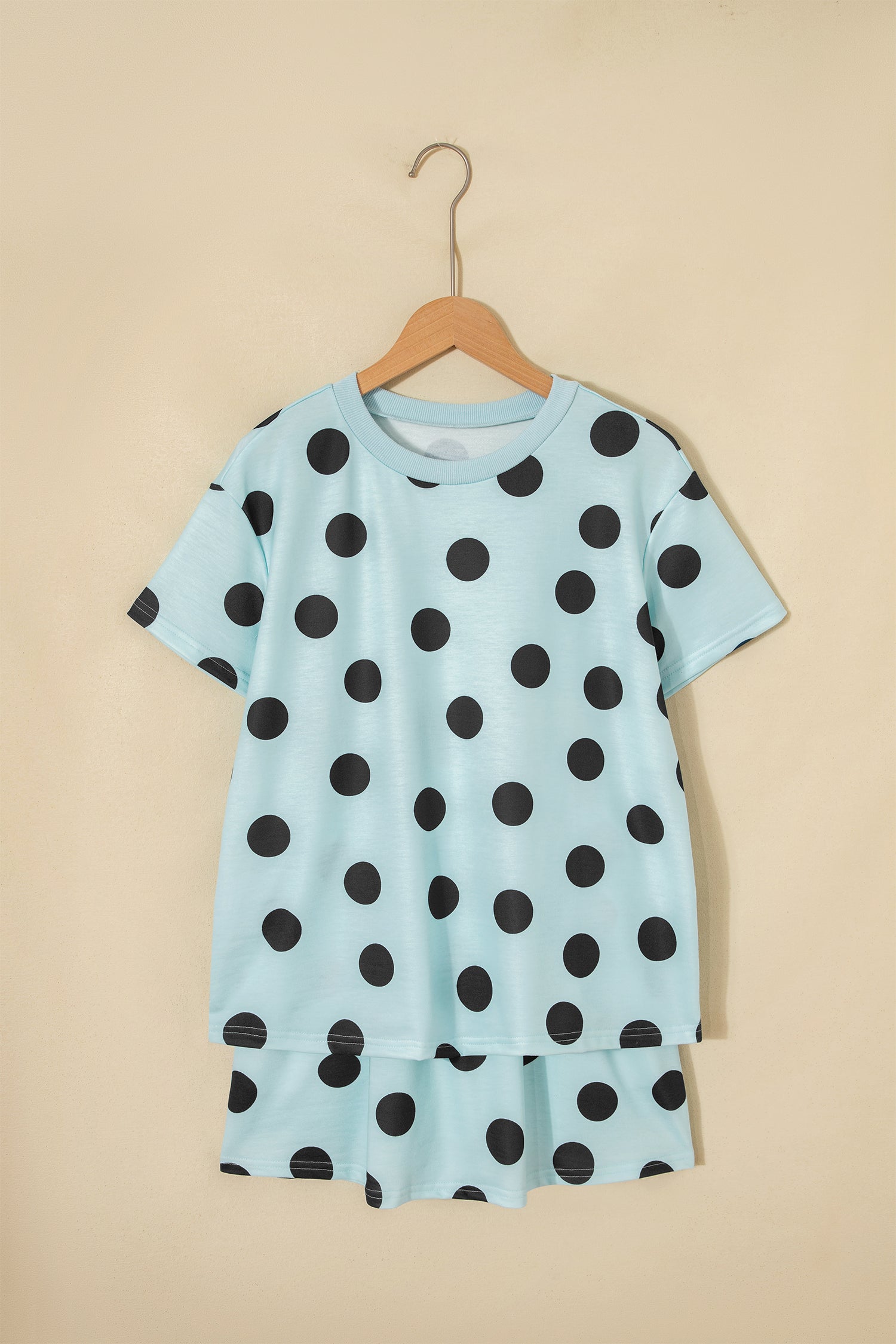 Sky Blue Polka Dot Short Sleeve Top Casual Skort 2pcs Outfit