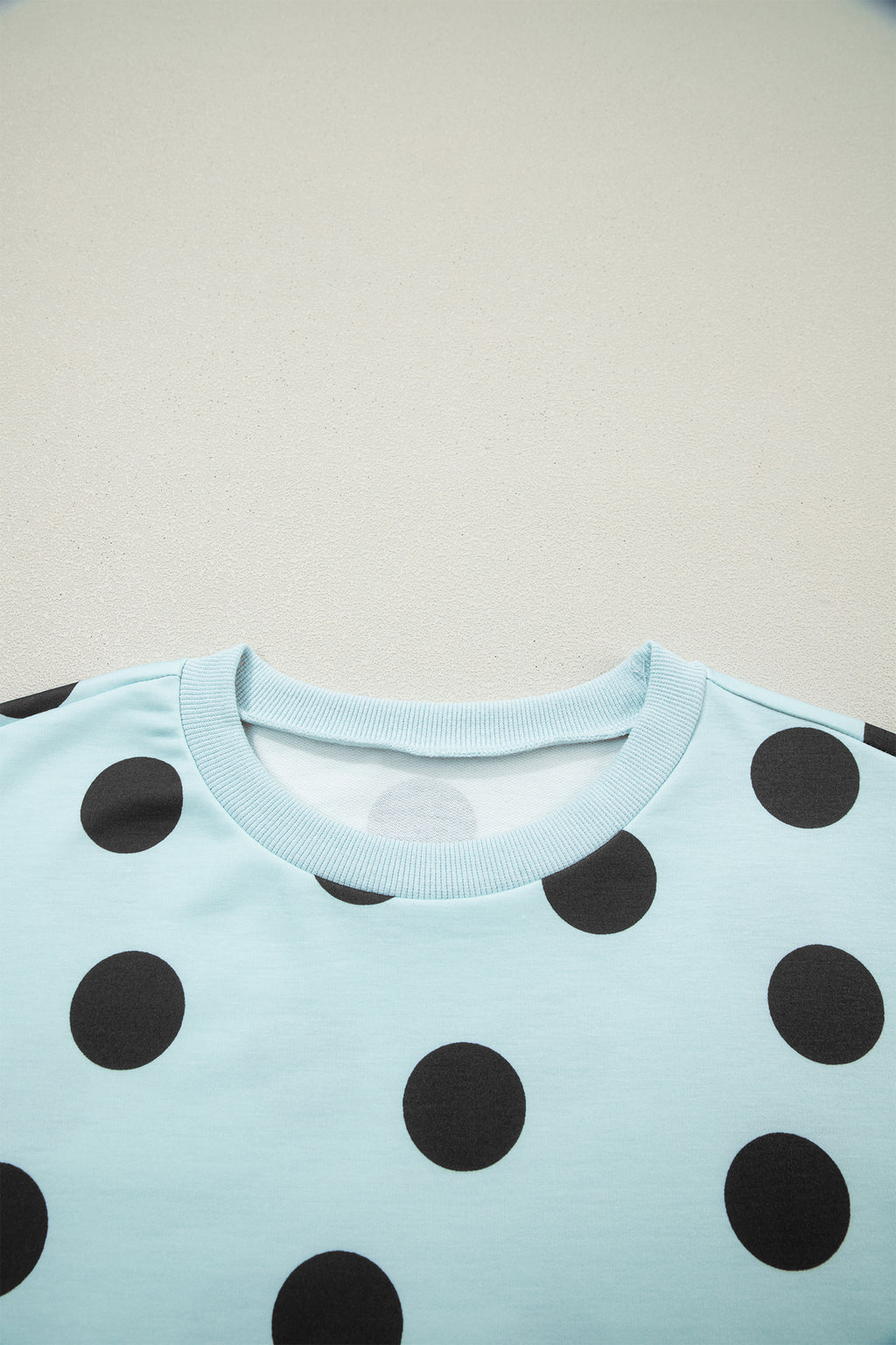 Sky Blue Polka Dot Short Sleeve Top Casual Skort 2pcs Outfit
