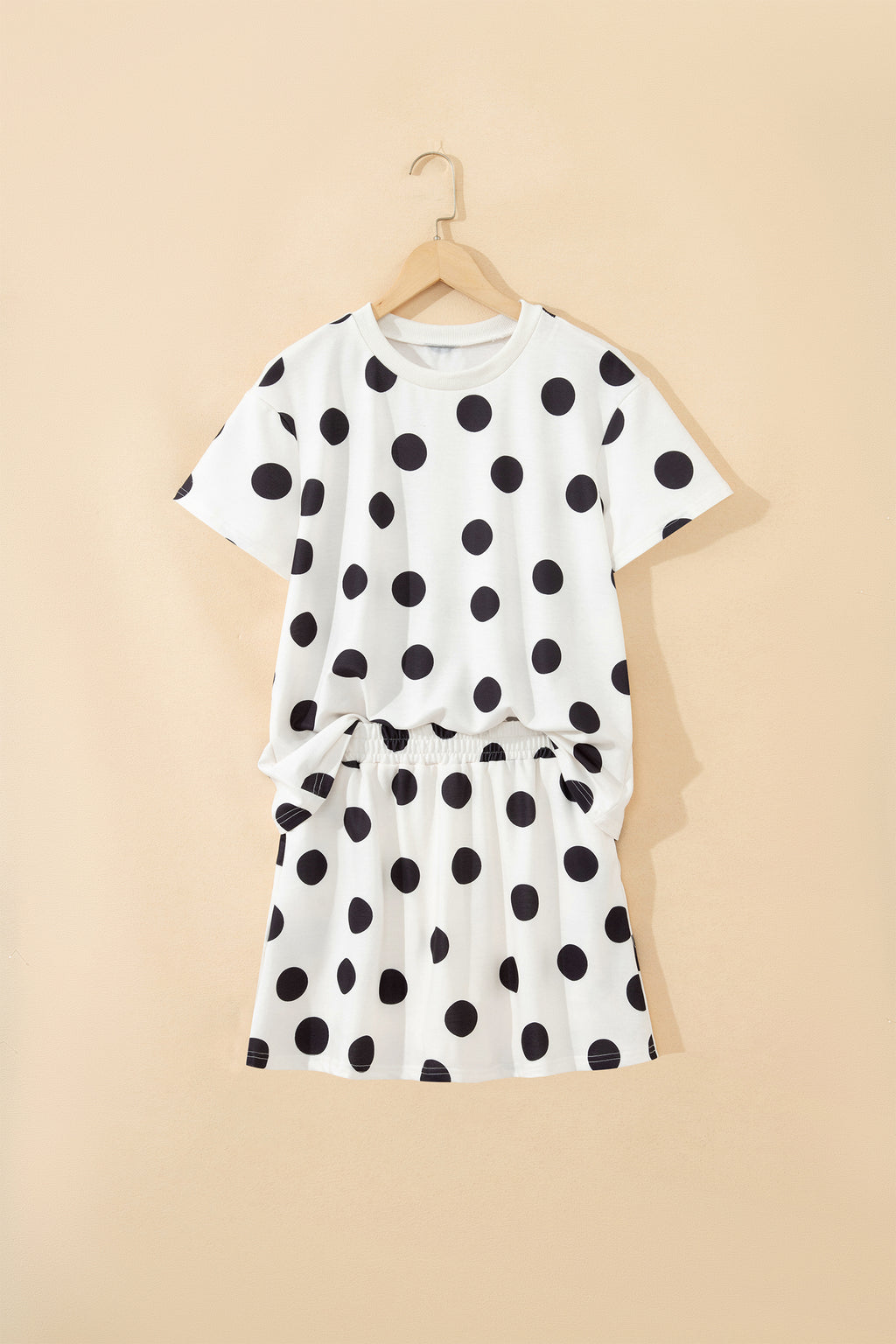 White Polka Dot Short Sleeve Top Casual Skort 2pcs Outfit