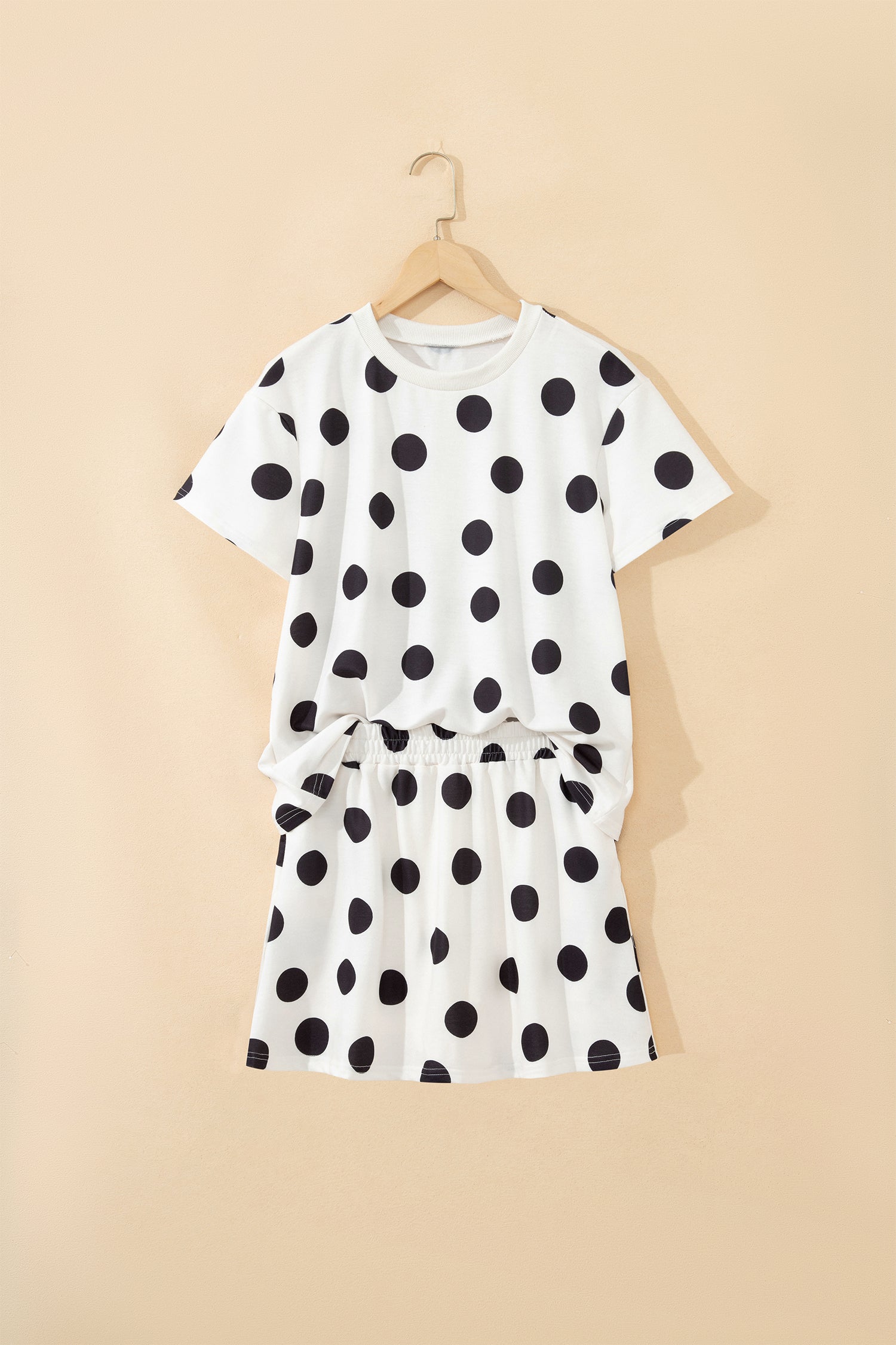 White Polka Dot Short Sleeve Top Casual Skort 2pcs Outfit