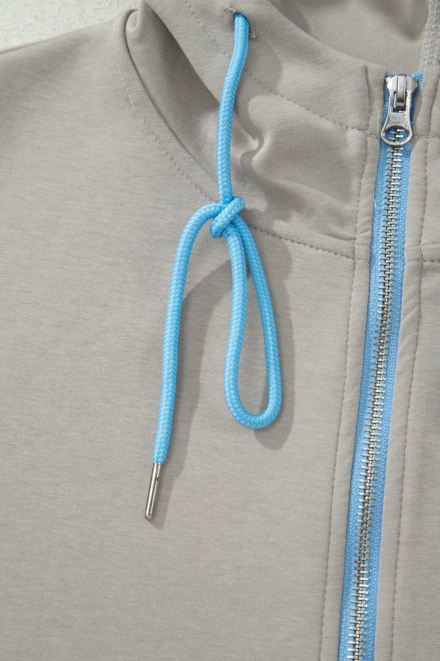 Smoke Green Contrast Trim Zip Up Sporty Jacket Drawstring Mini Skort 2pcs Set