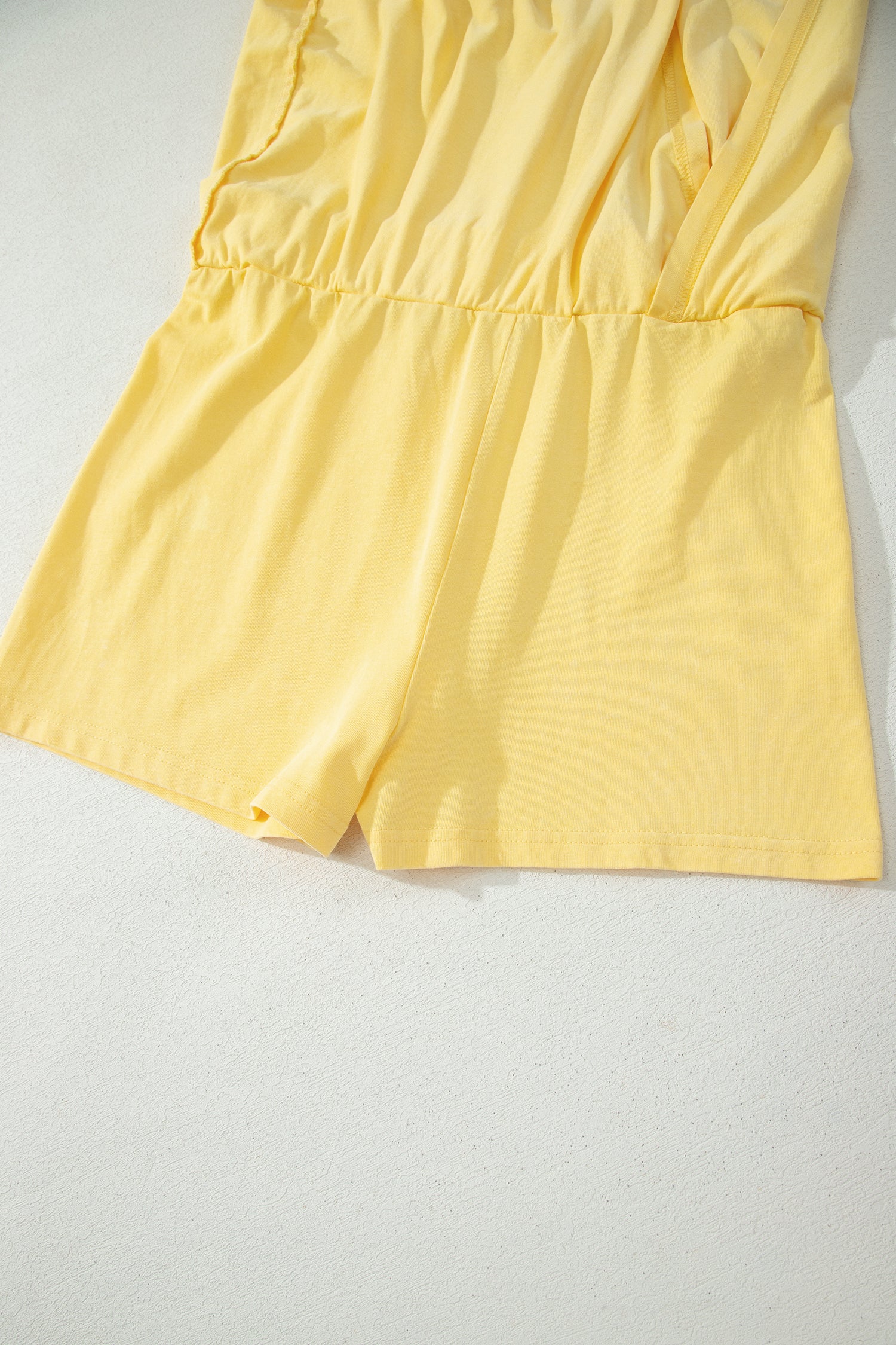 Yellow Cream Solid Color Washed Sleeveless Top Split Skort Cotton 2pcs Outfit