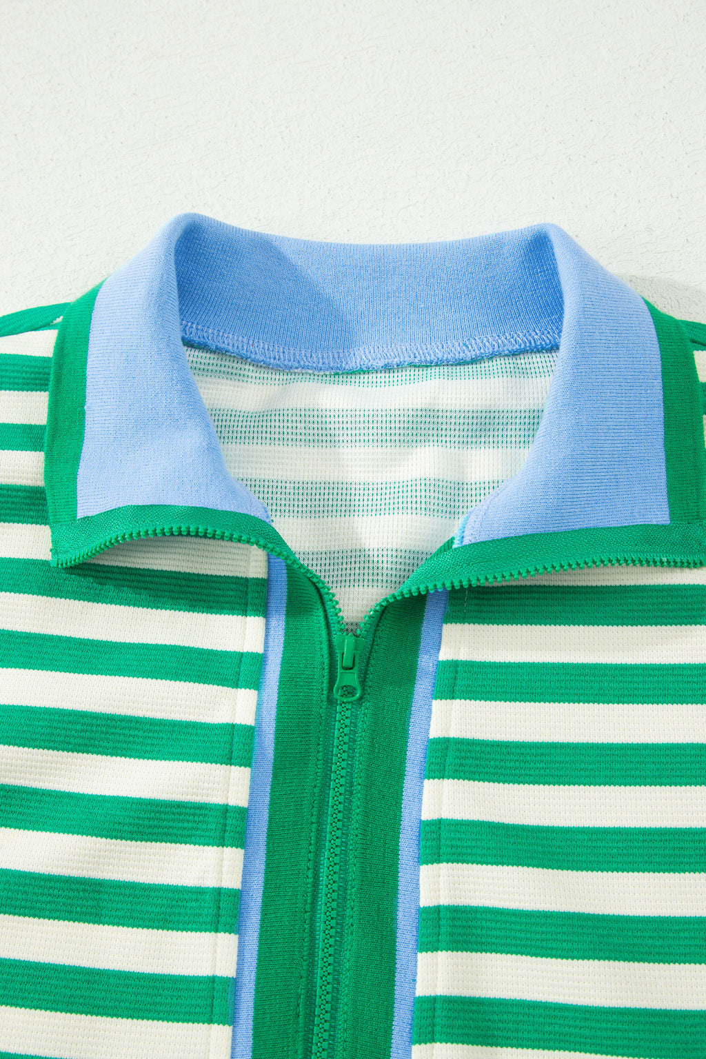 Bright Green Textured Stripe Print Contrast Trim Zip Collar Sleeveless 2pcs Skort Set