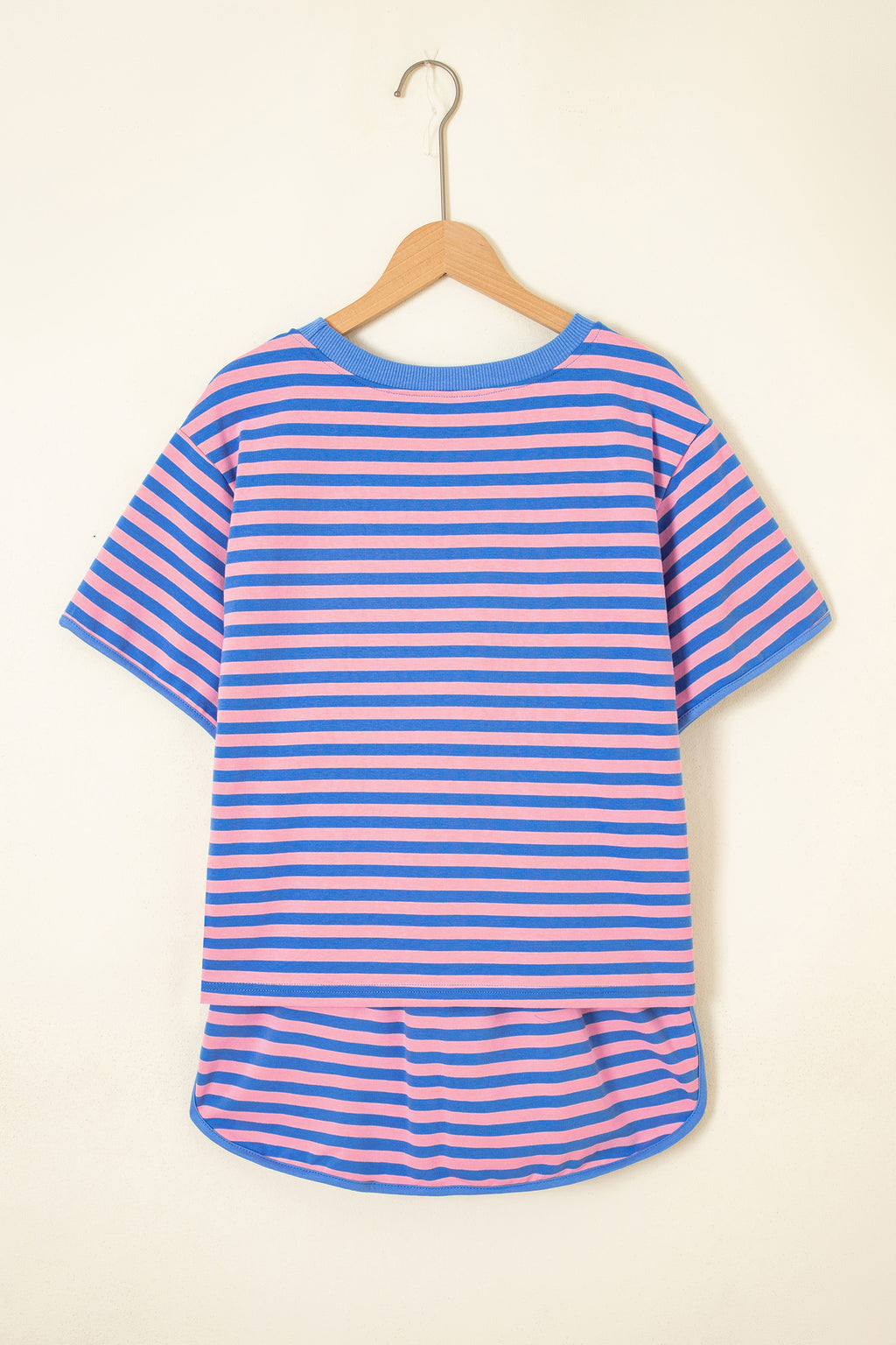 Blue Stripe Relaxed Short Sleeve Top Elastic Waist Drawstring Skort 2pcs Set