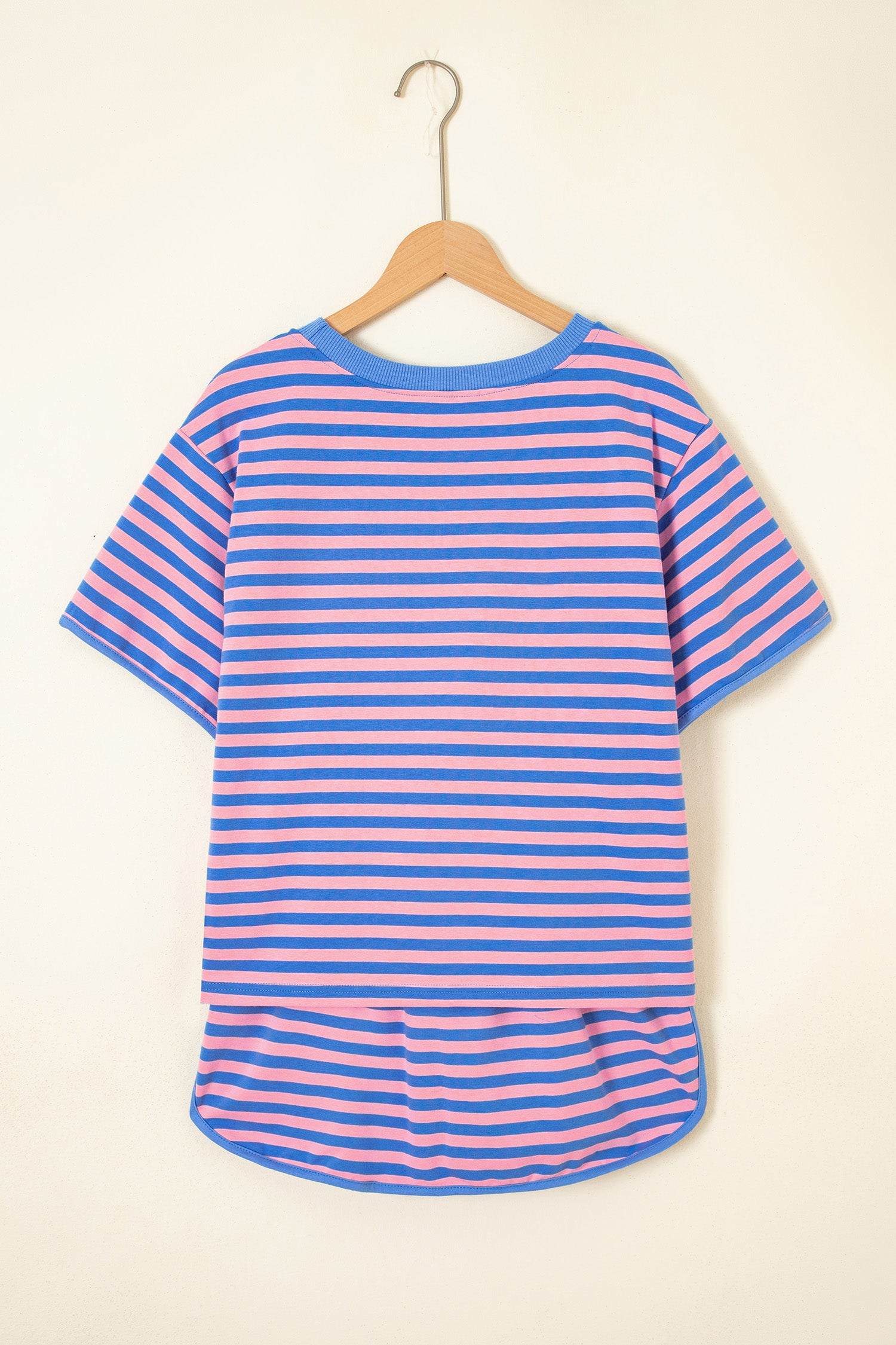 Blue Stripe Relaxed Short Sleeve Top Elastic Waist Drawstring Skort 2pcs Set