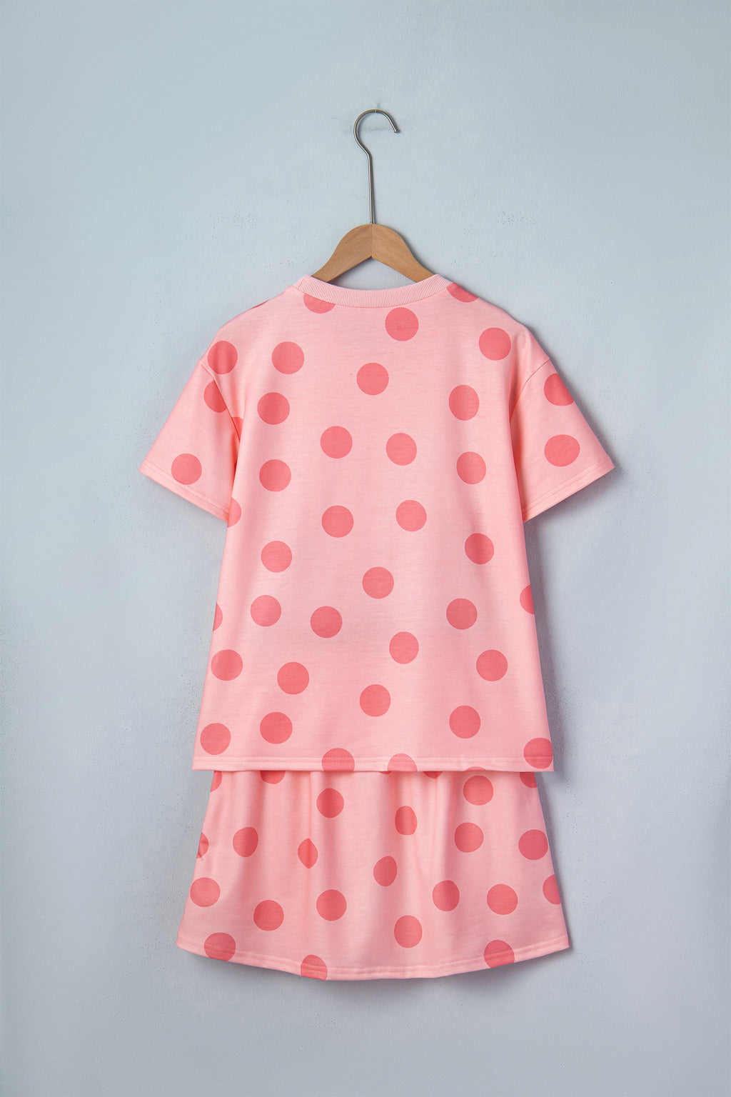 Pink Polka Dot Short Sleeve Top Casual Skort 2pcs Outfit