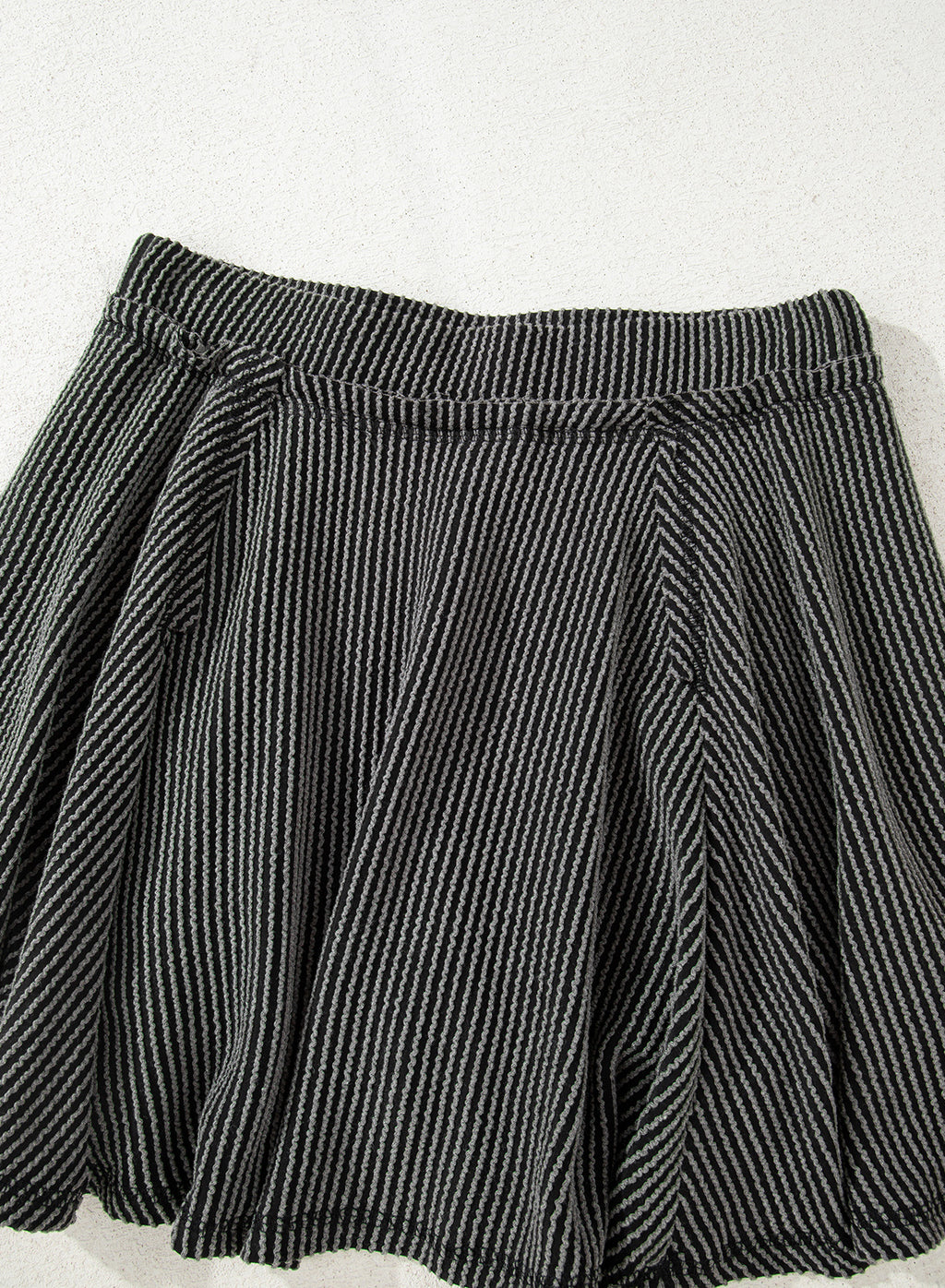 Dark Grey Corded Lantern Sleeve Top High Waist Ruffled Mini Skort Set