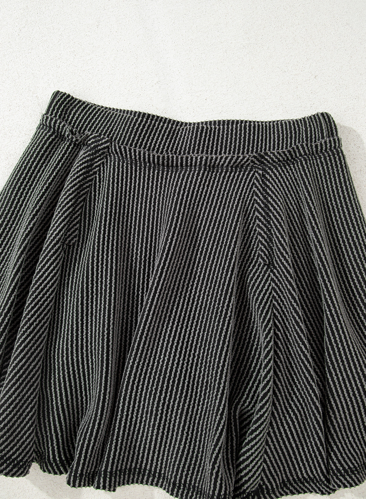 Dark Grey Corded Lantern Sleeve Top High Waist Ruffled Mini Skort Set