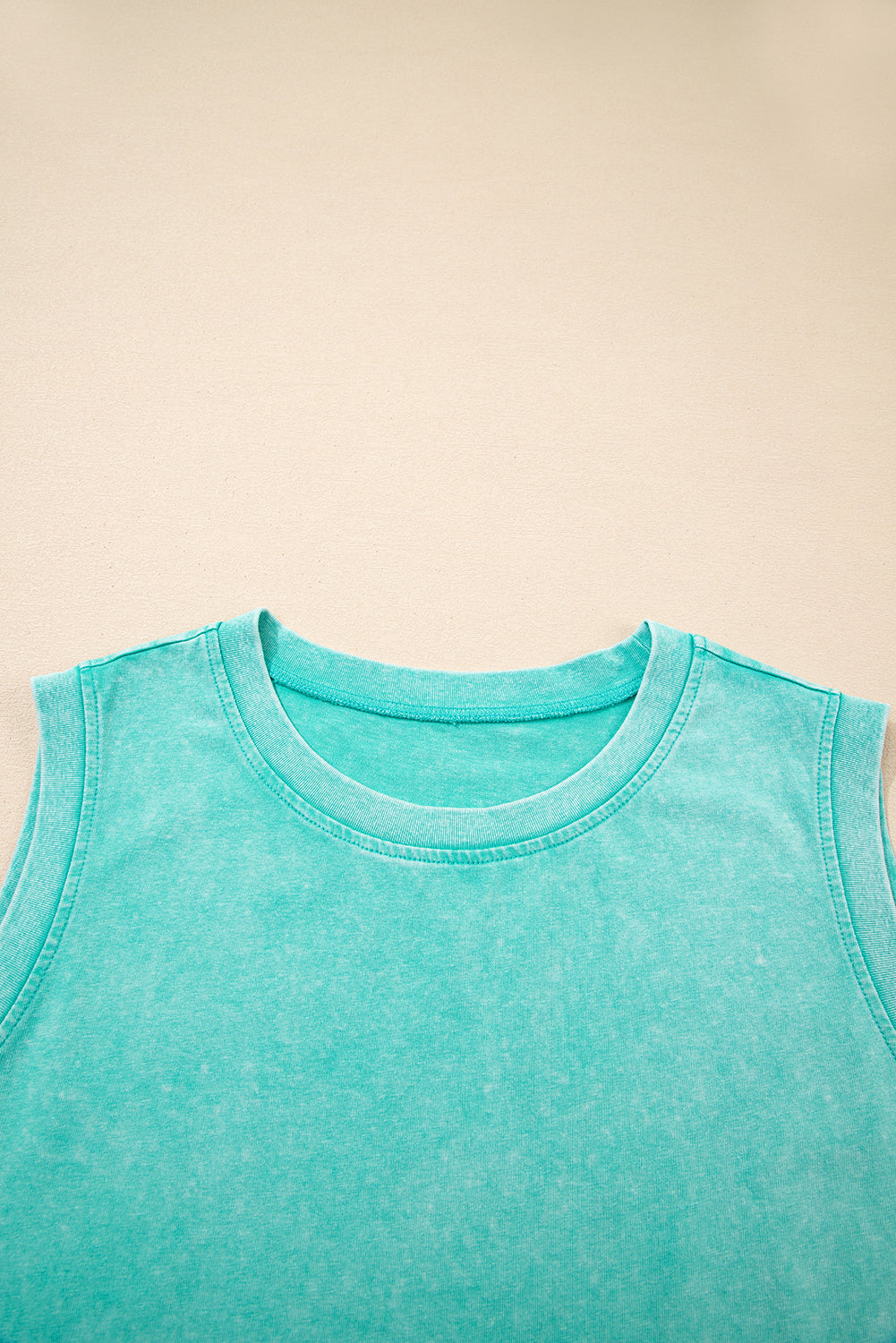 Mint Green Solid Color Washed Sleeveless Top Split Skort Cotton 2pcs Outfit