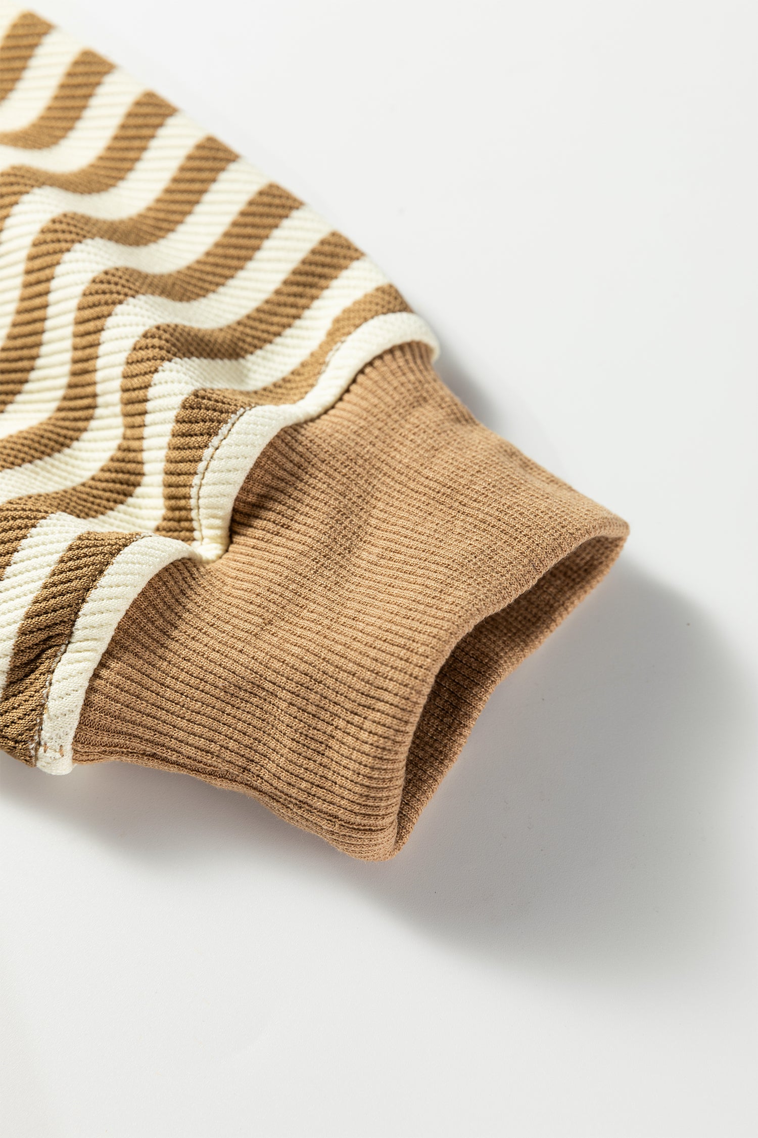 Brown Stripe Textured Drop Shoulder Pullover Top Drawstring Mini Skort Two Piece Dress Set