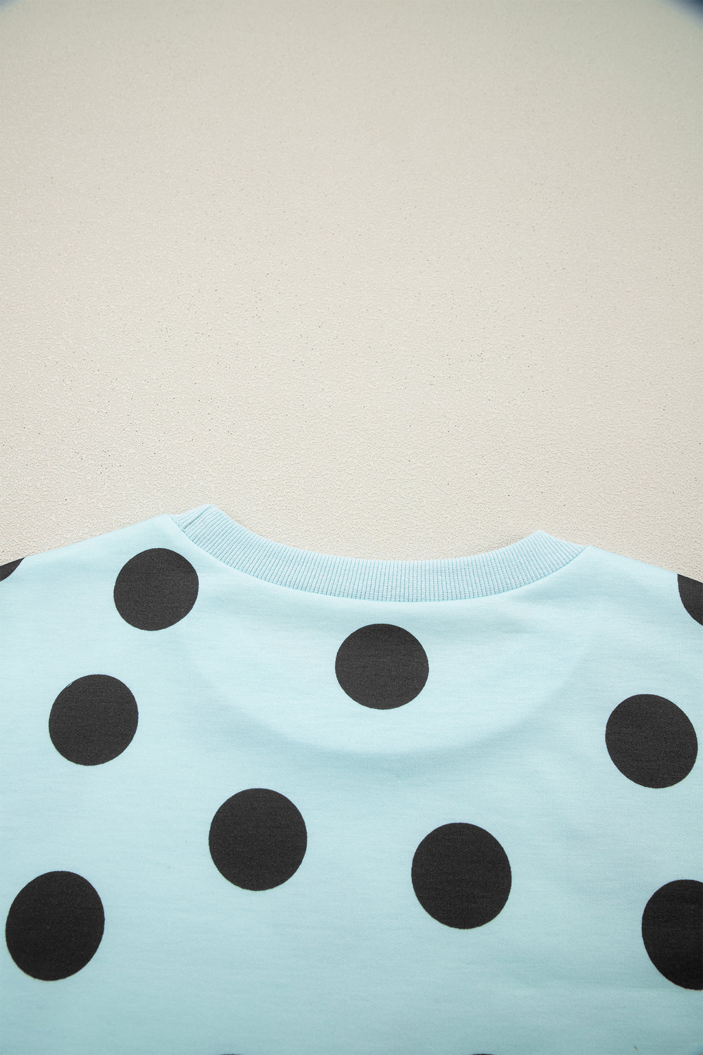 Sky Blue Polka Dot Short Sleeve Top Casual Skort 2pcs Outfit