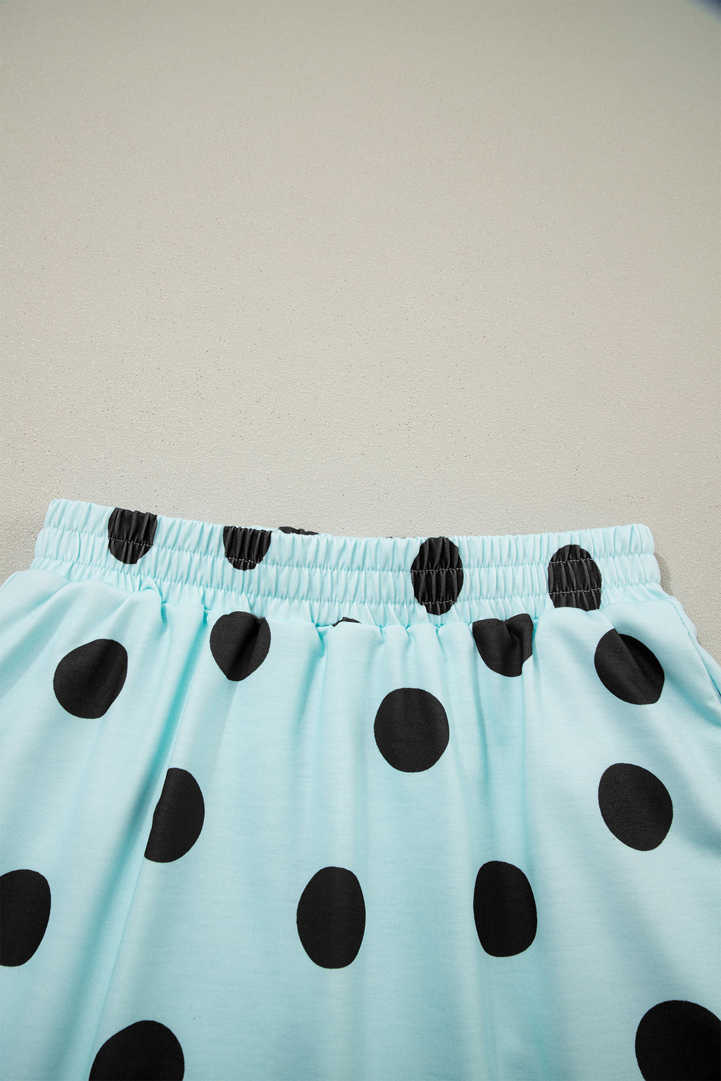 Sky Blue Polka Dot Short Sleeve Top Casual Skort 2pcs Outfit
