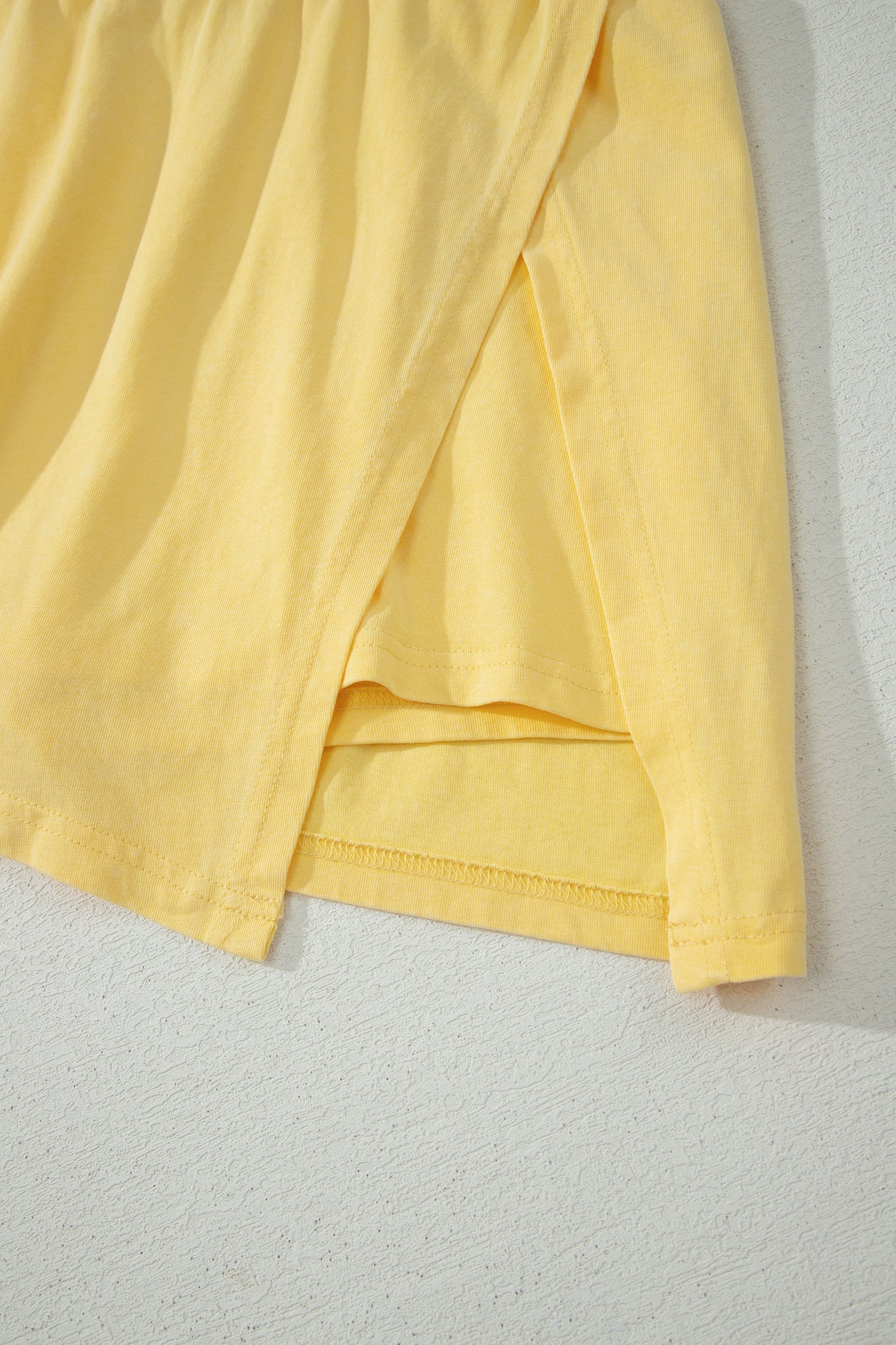 Yellow Cream Solid Color Washed Sleeveless Top Split Skort Cotton 2pcs Outfit