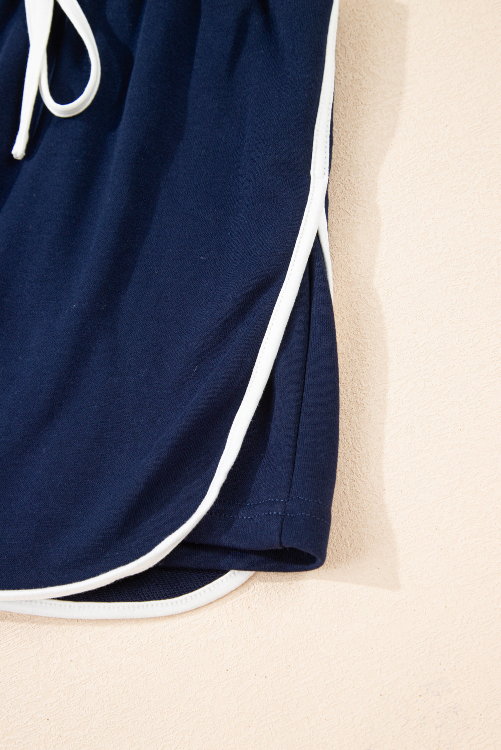Navy Blue Varsity Stripe Detail Drop Shoulder Pullover Mini Skort Set