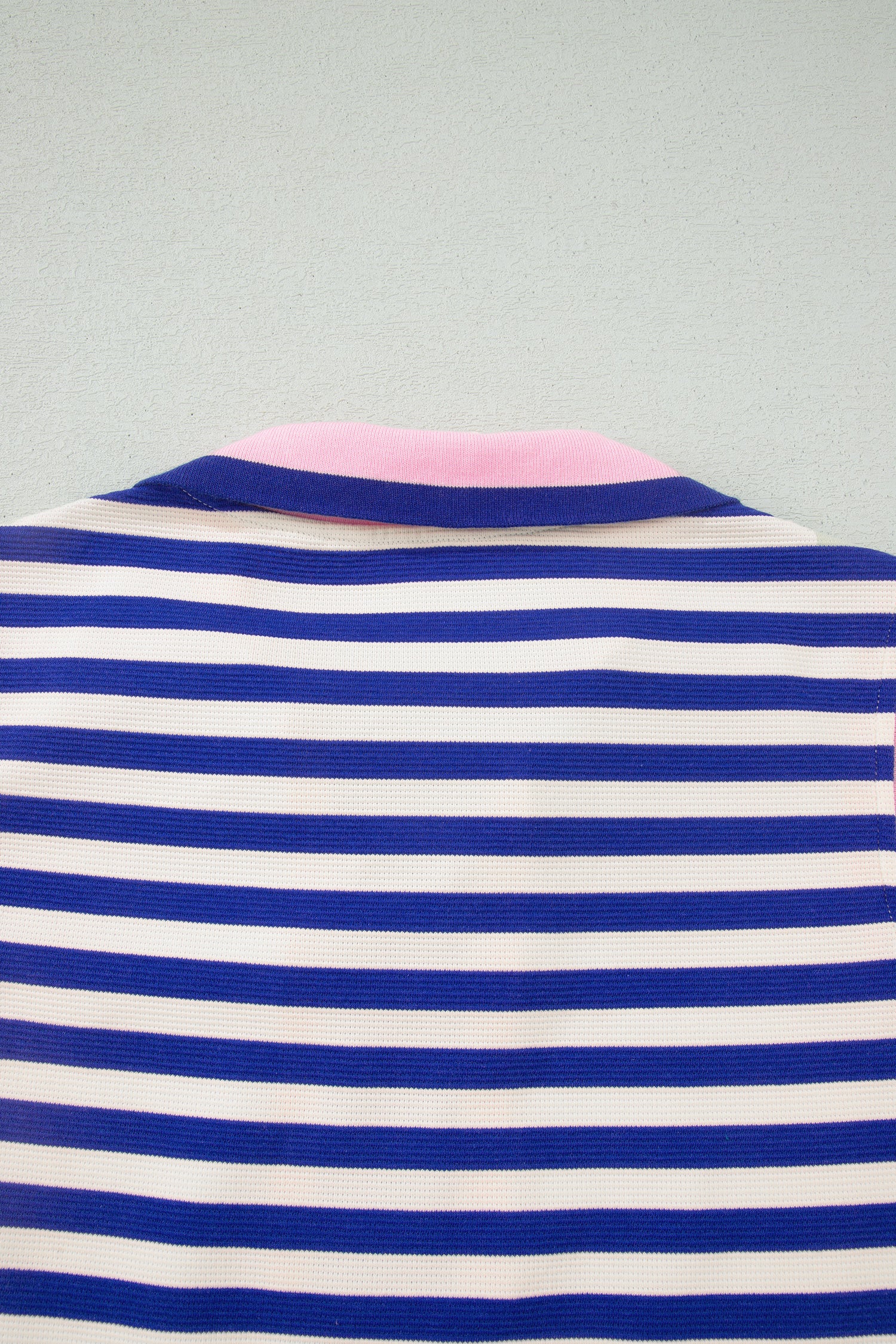 Dark Blue Textured Stripe Print Contrast Trim Zip Collar Sleeveless 2pcs Skort Set