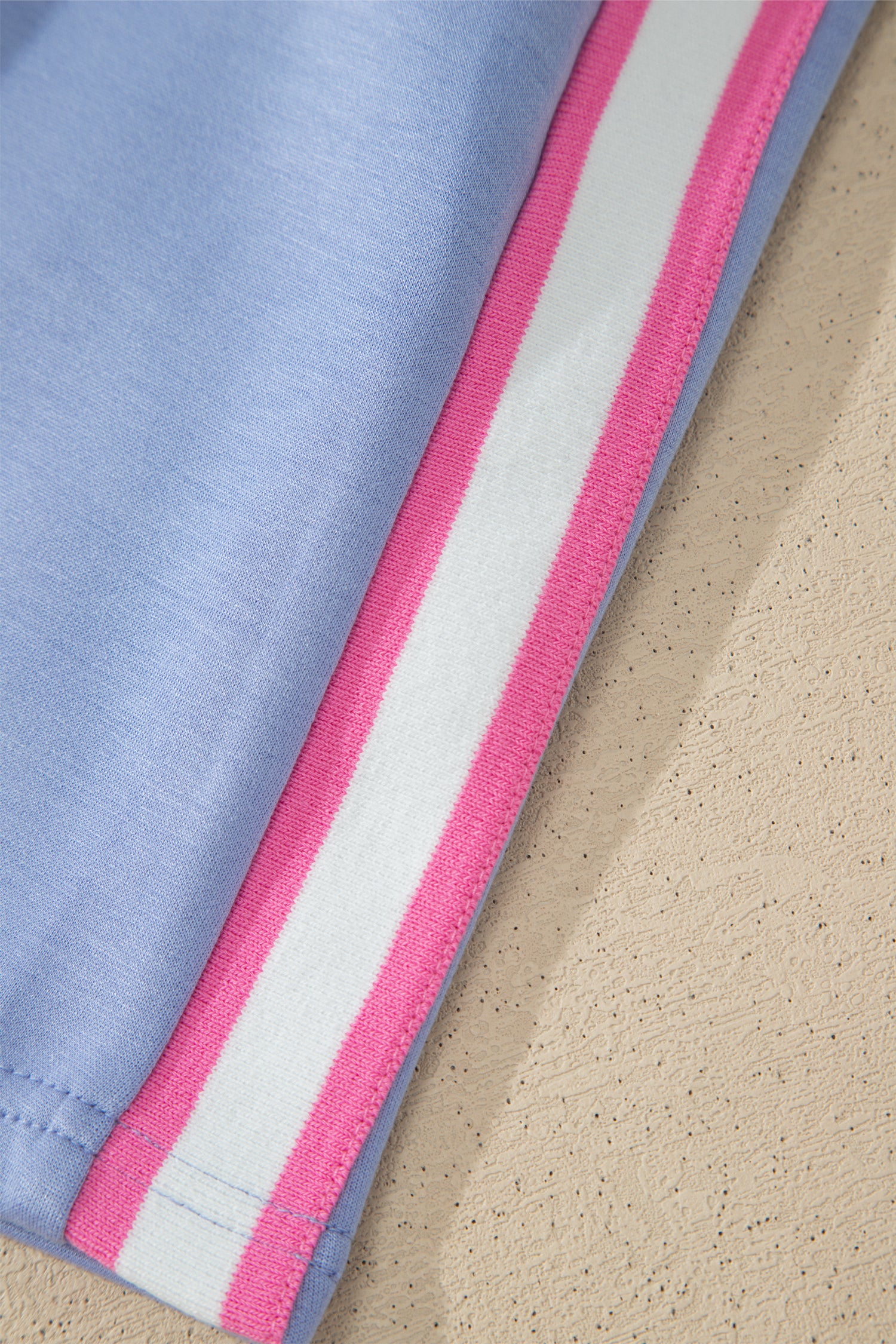 Sky Blue Preppy Striped Trim V Neck Polo Tee Drawstring Skort Set