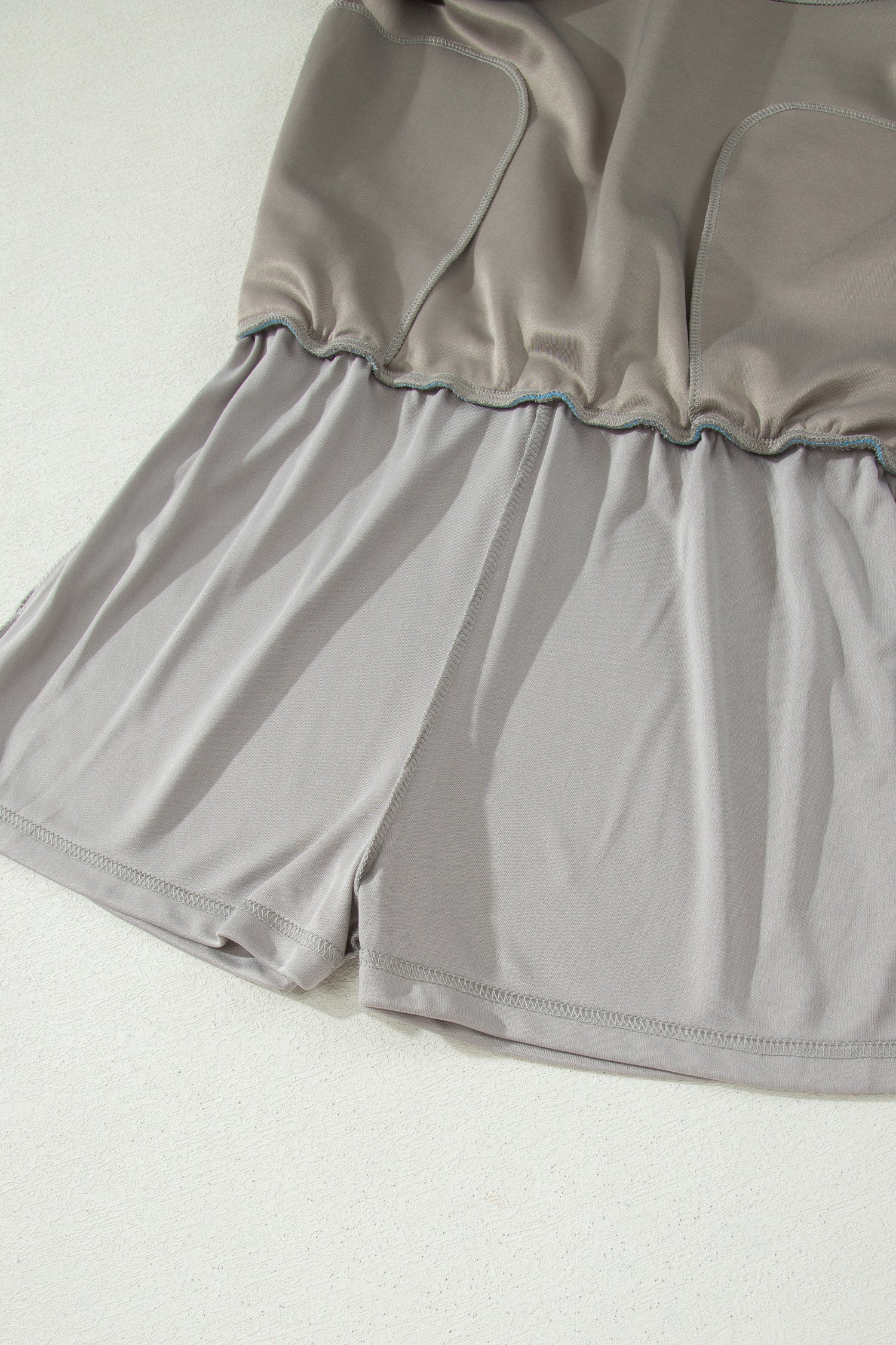 Smoke Green Contrast Trim Zip Up Sporty Jacket Drawstring Mini Skort 2pcs Set