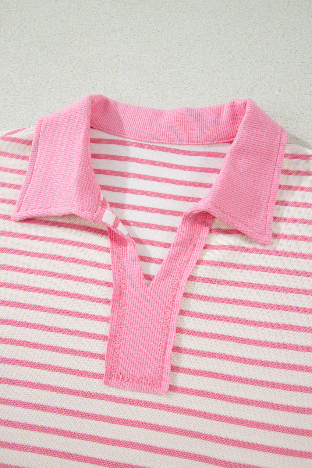 Pink Stripe Color Block Patchwork Polo Tee Drawstring Elastic Waist 2pcs Skort Set