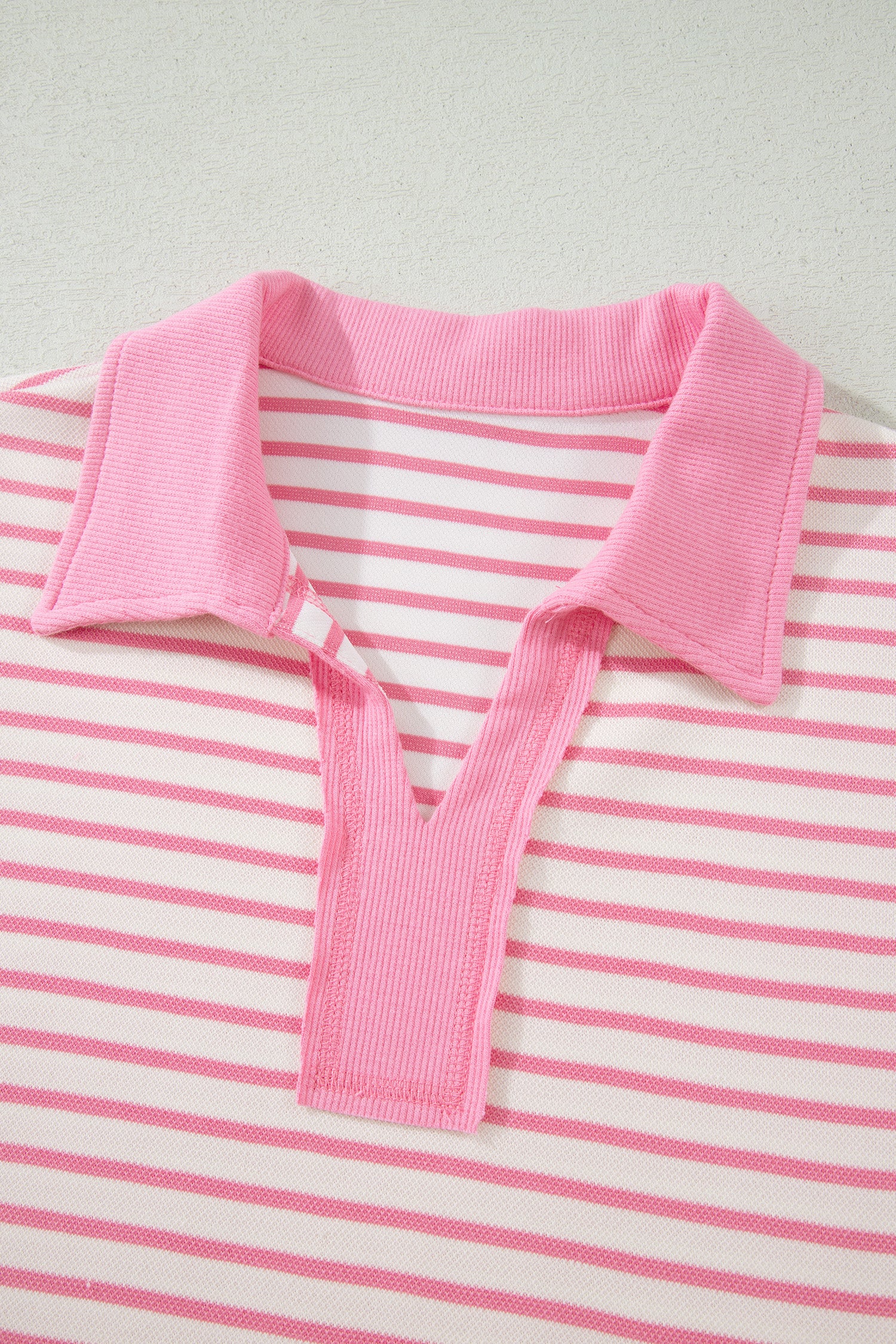 Pink Stripe Color Block Patchwork Polo Tee Drawstring Elastic Waist 2pcs Skort Set