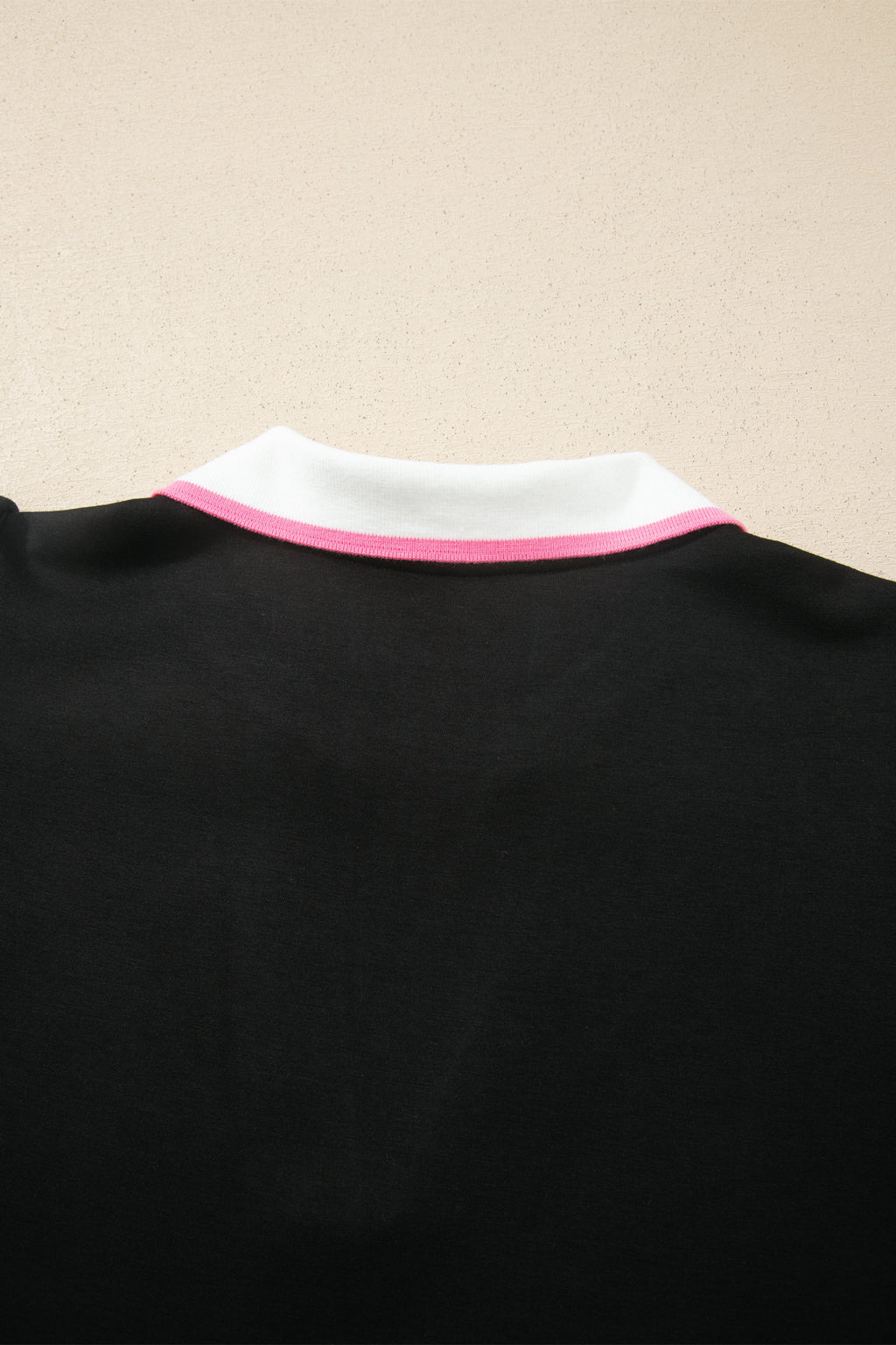 Black Preppy Striped Trim V Neck Polo Tee Drawstring Skort Set