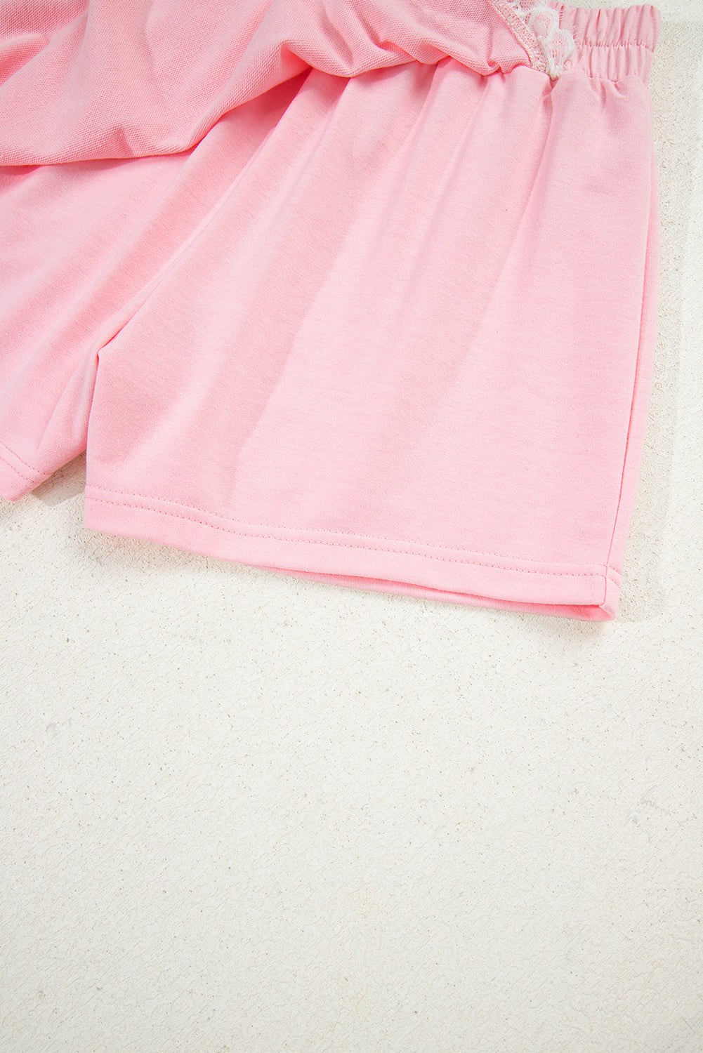 Pink Peter Pan Lace Embellished Neck Collision Sweatshirt and Skirt Two Piece Set