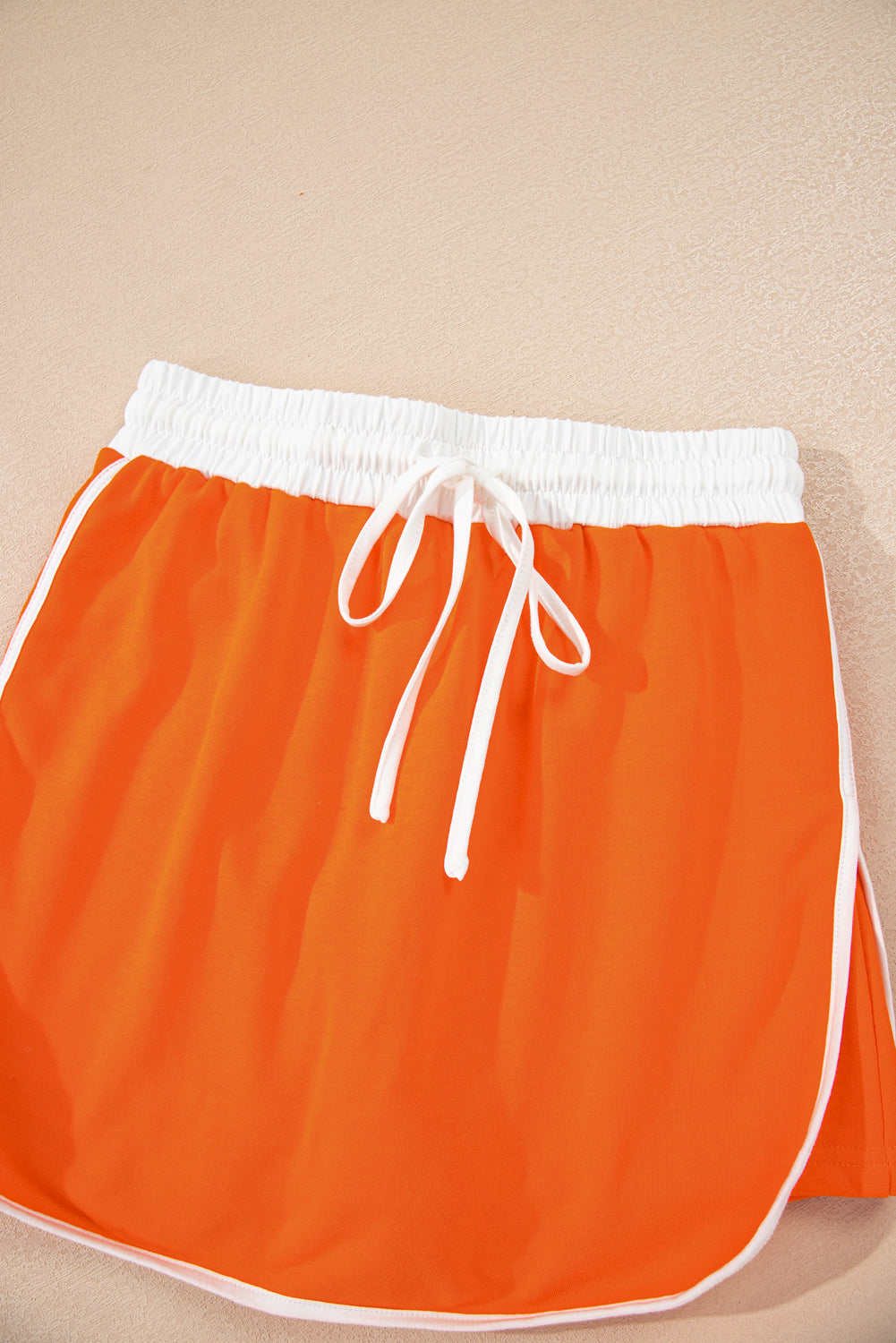 Orange Varsity Stripe Detail Drop Shoulder Pullover Mini Skort Set