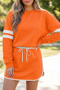 Orange Varsity Stripe Detail Drop Shoulder Pullover Mini Skort Set